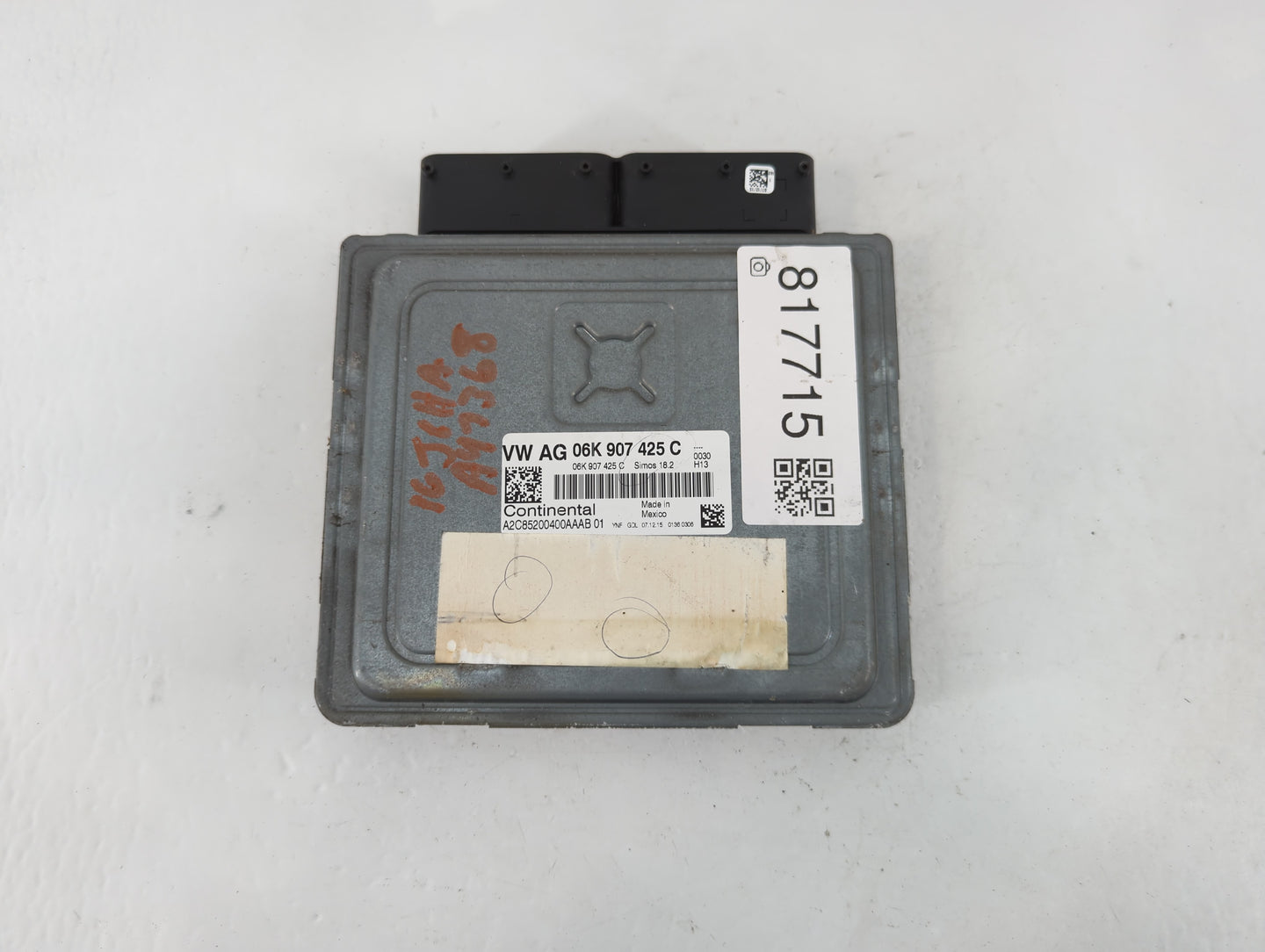 2015-2017 Volkswagen Jetta PCM Engine Control Computer ECU ECM PCU OEM P/N:06K 907 425 C Fits Fits 2015 2016 2017 OEM Used Auto Parts - Oemusedautoparts1.com