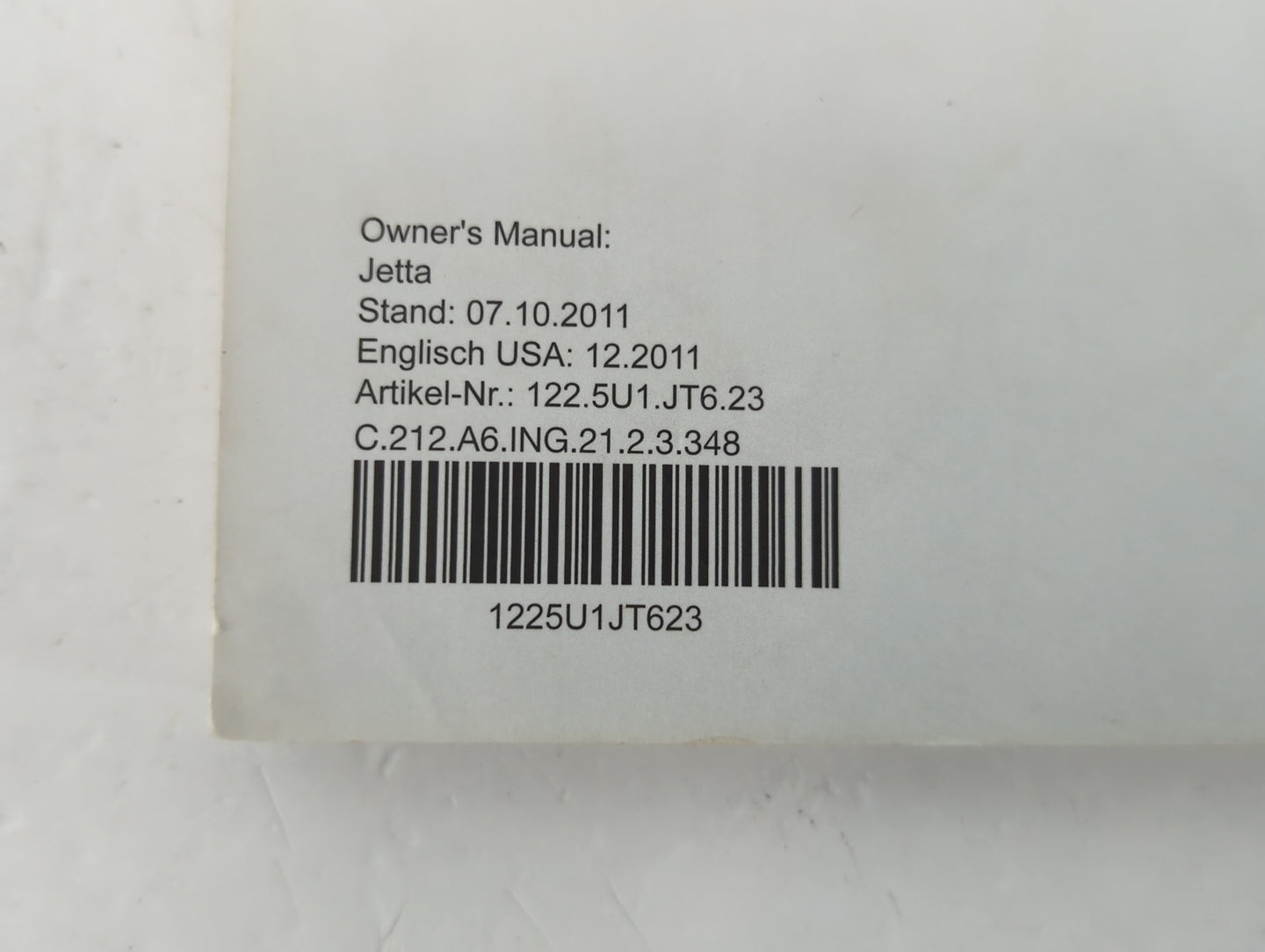 2012 Volkswagen Jetta Owners Manual Book Guide P/N:1225U1JT623 OEM Used Auto Parts - Oemusedautoparts1.com