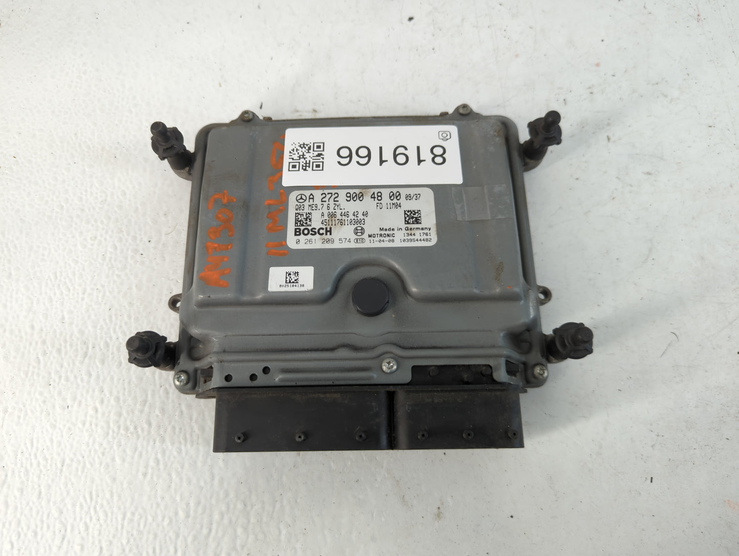 2011 Mercedes-Benz Ml250 PCM Engine Control Computer ECU ECM PCU OEM P/N:A 272 900 48 00 Fits Fits 2010 OEM Used Auto Parts - Oemusedautoparts1.com