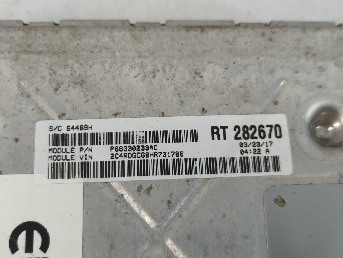 2017 Dodge Caravan PCM Engine Control Computer ECU ECM PCU OEM P/N:P68330233AC Fits Fits 2016 2018 2019 2020 OEM Used Auto Parts - Oemusedautoparts1.com