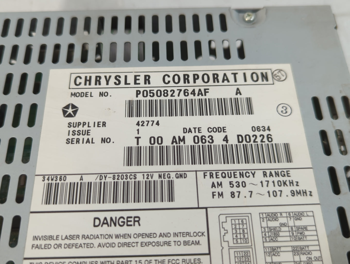 2004-2008 Chrysler Pacifica Radio AM FM Cd Player Receiver Replacement P/N:P05082764AF Fits Fits 2004 2005 2006 2007 2008 OEM Used Auto Parts - Oemusedautoparts1.com