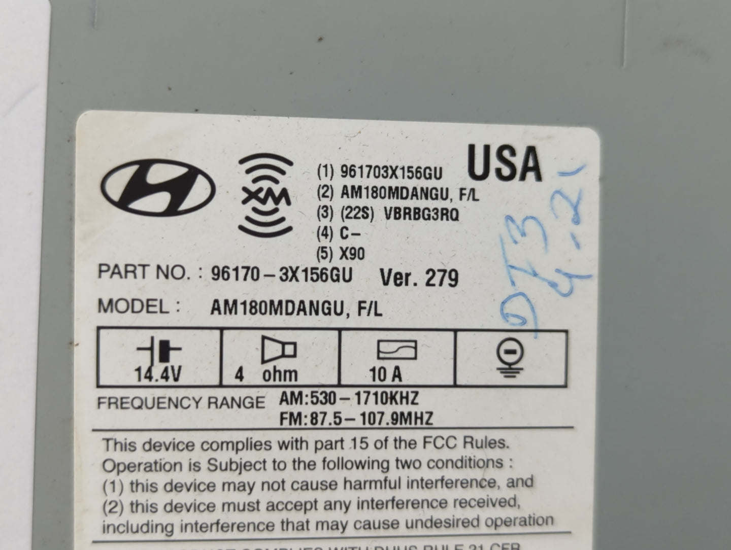 2014-2016 Hyundai Elantra Radio AM FM Cd Player Receiver Replacement P/N:96170-3X156GU Fits Fits 2014 2015 2016 OEM Used Auto Parts - Oemusedautoparts1.com