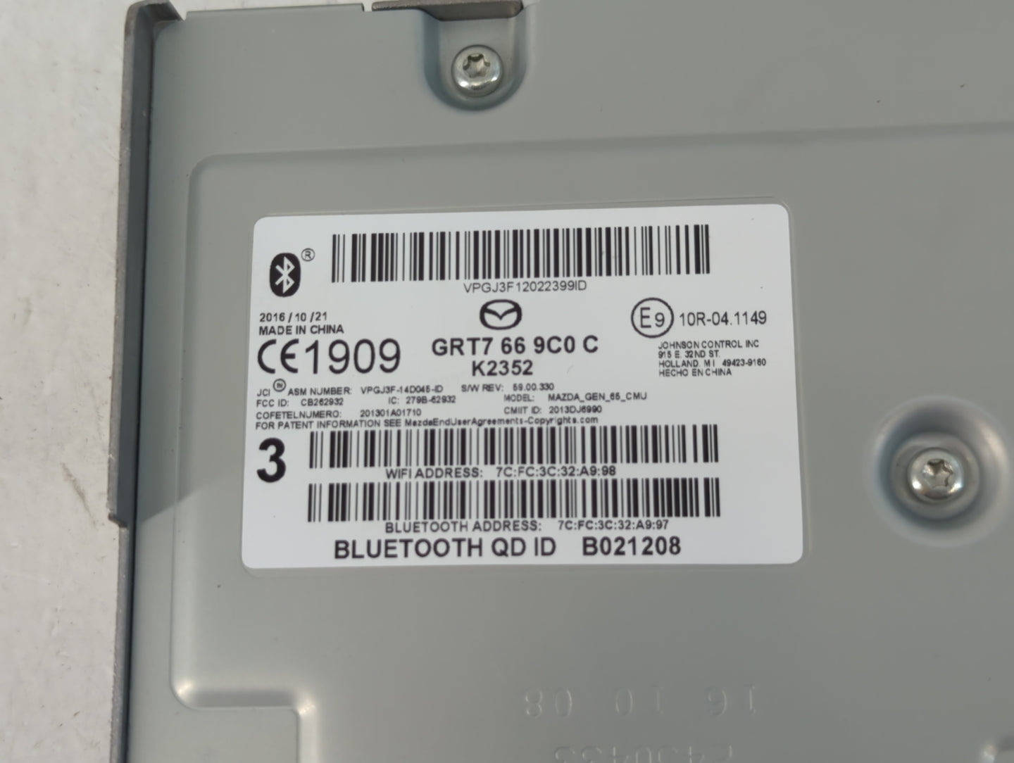 2017 Mazda 3 Radio AM FM Cd Player Receiver Replacement P/N:GRT7 66 9C0 C Fits OEM Used Auto Parts - Oemusedautoparts1.com