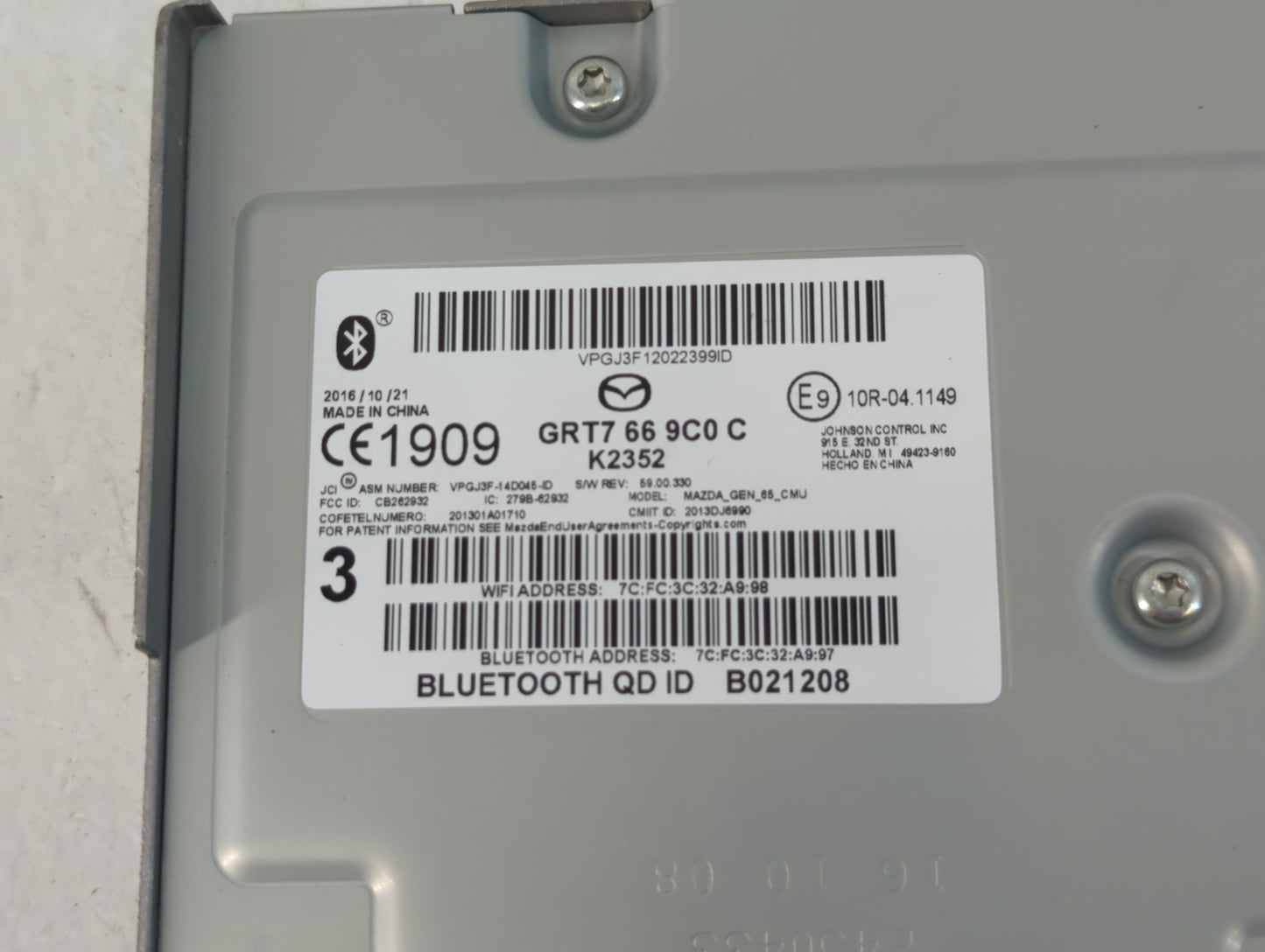 2017 Mazda 3 Radio AM FM Cd Player Receiver Replacement P/N:GRT7 66 9C0 C Fits OEM Used Auto Parts - Oemusedautoparts1.com