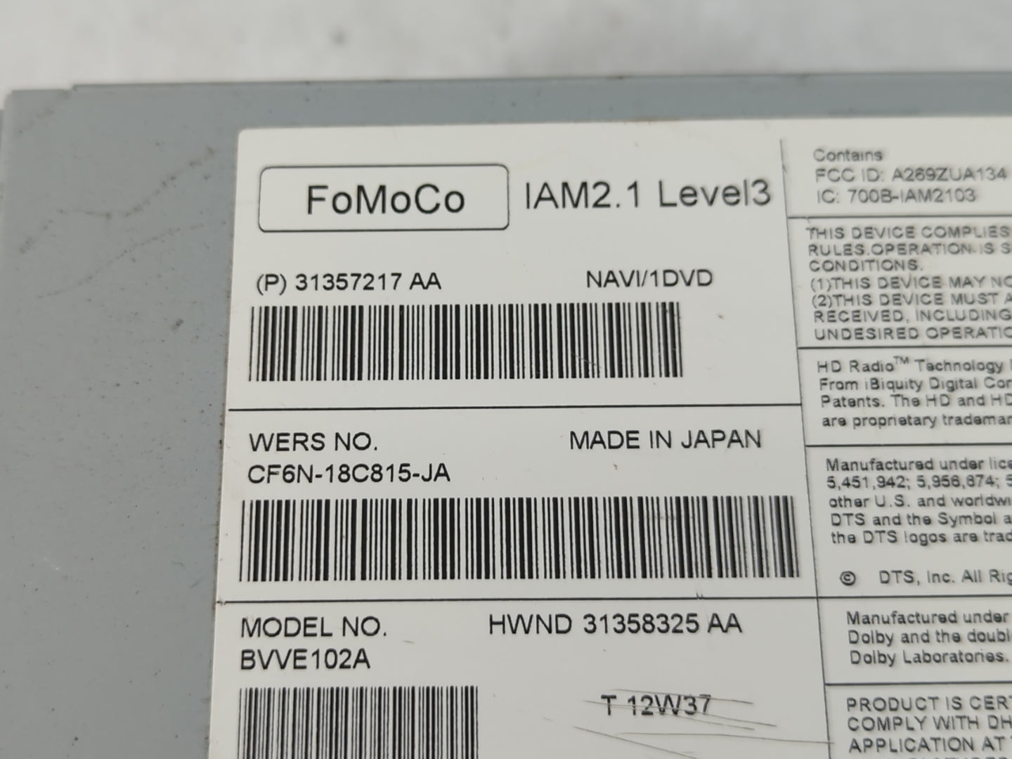 2013 Volvo V60 Radio AM FM Cd Player Receiver Replacement P/N:31357217AA Fits Fits 2011 2012 2014 2015 2016 OEM Used Auto Parts - Oemusedautoparts1.com