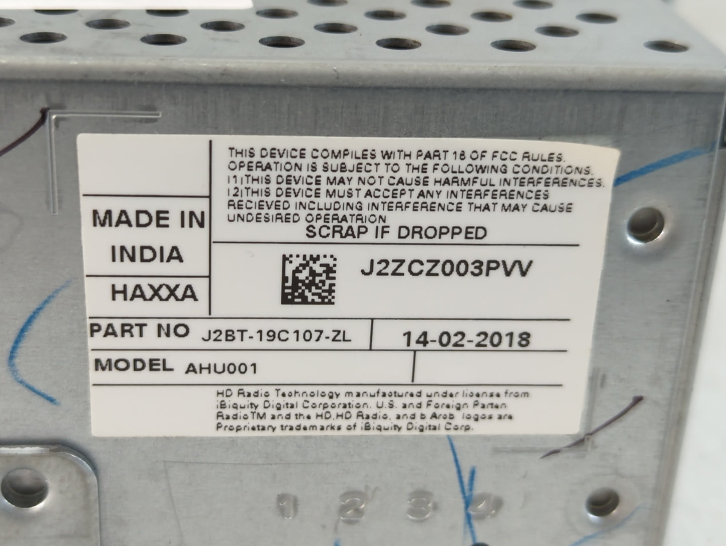 2018-2019 Ford Ecosport Radio AM FM Cd Player Receiver Replacement P/N:J2BT-19C107-ZL Fits Fits 2018 2019 OEM Used Auto Parts - Oemusedautoparts1.com