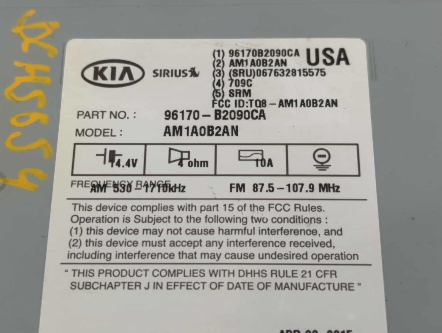 2014-2016 Kia Soul Radio AM FM Cd Player Receiver Replacement P/N:96170-B2090CA Fits Fits 2014 2015 2016 OEM Used Auto Parts - Oemusedautoparts1.com