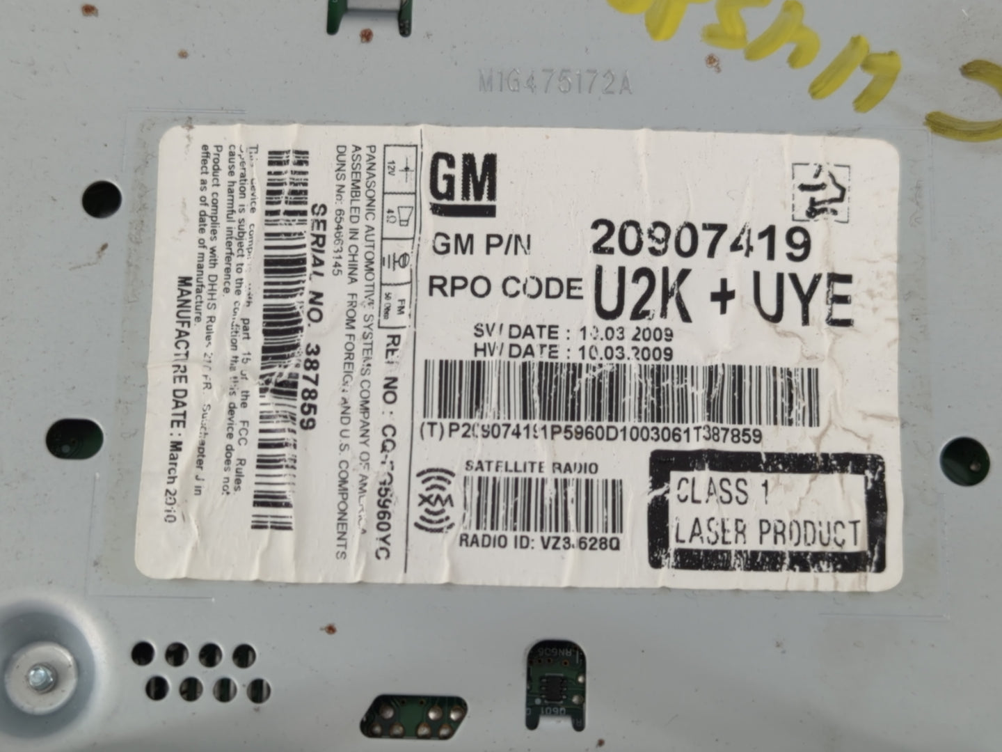 2010 Gmc Terrain Radio AM FM Cd Player Receiver Replacement P/N:20907419 Fits Fits 2011 OEM Used Auto Parts - Oemusedautoparts1.com