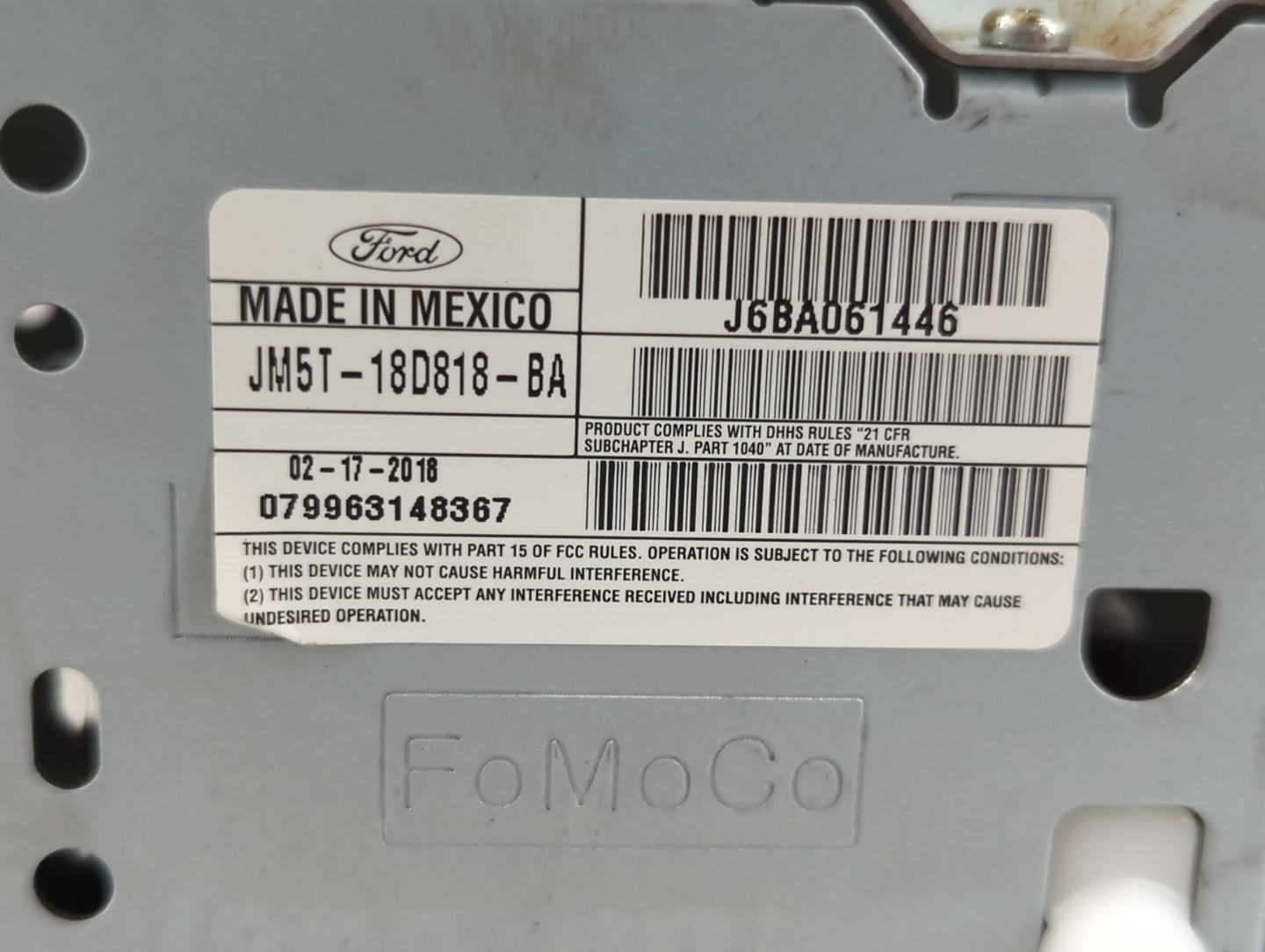2018 Ford Focus Radio AM FM Cd Player Receiver Replacement P/N:JM5T-18D818-BA Fits OEM Used Auto Parts - Oemusedautoparts1.com