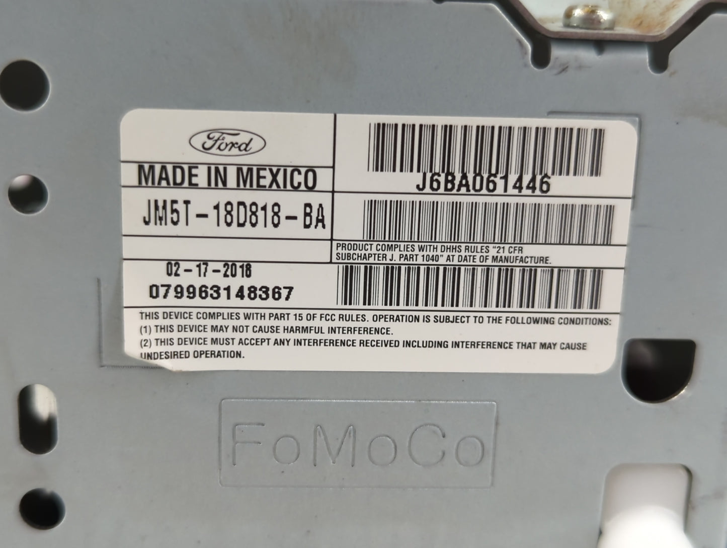 2018 Ford Focus Radio AM FM Cd Player Receiver Replacement P/N:JM5T-18D818-BA Fits OEM Used Auto Parts - Oemusedautoparts1.com