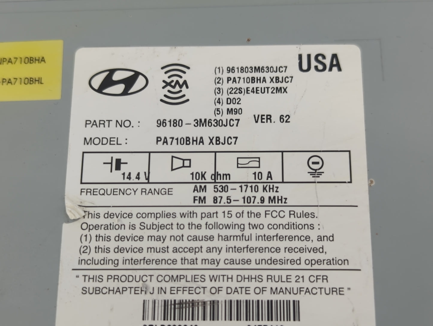 2011-2014 Hyundai Genesis Radio AM FM Cd Player Receiver Replacement P/N:96180-3M630JC7 Fits Fits 2011 2012 2013 2014 OEM Used Auto Parts - Oemusedautoparts1.com