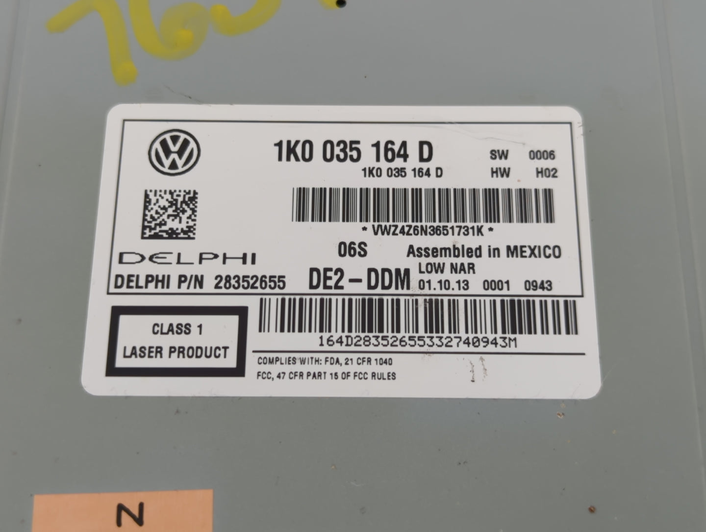 2012-2016 Volkswagen Beetle Radio AM FM Cd Player Receiver Replacement P/N:1K0 035 164 D Fits Fits 2011 2012 2013 2014 2015 2016 OEM Used Auto Parts - Oemusedautoparts1.com