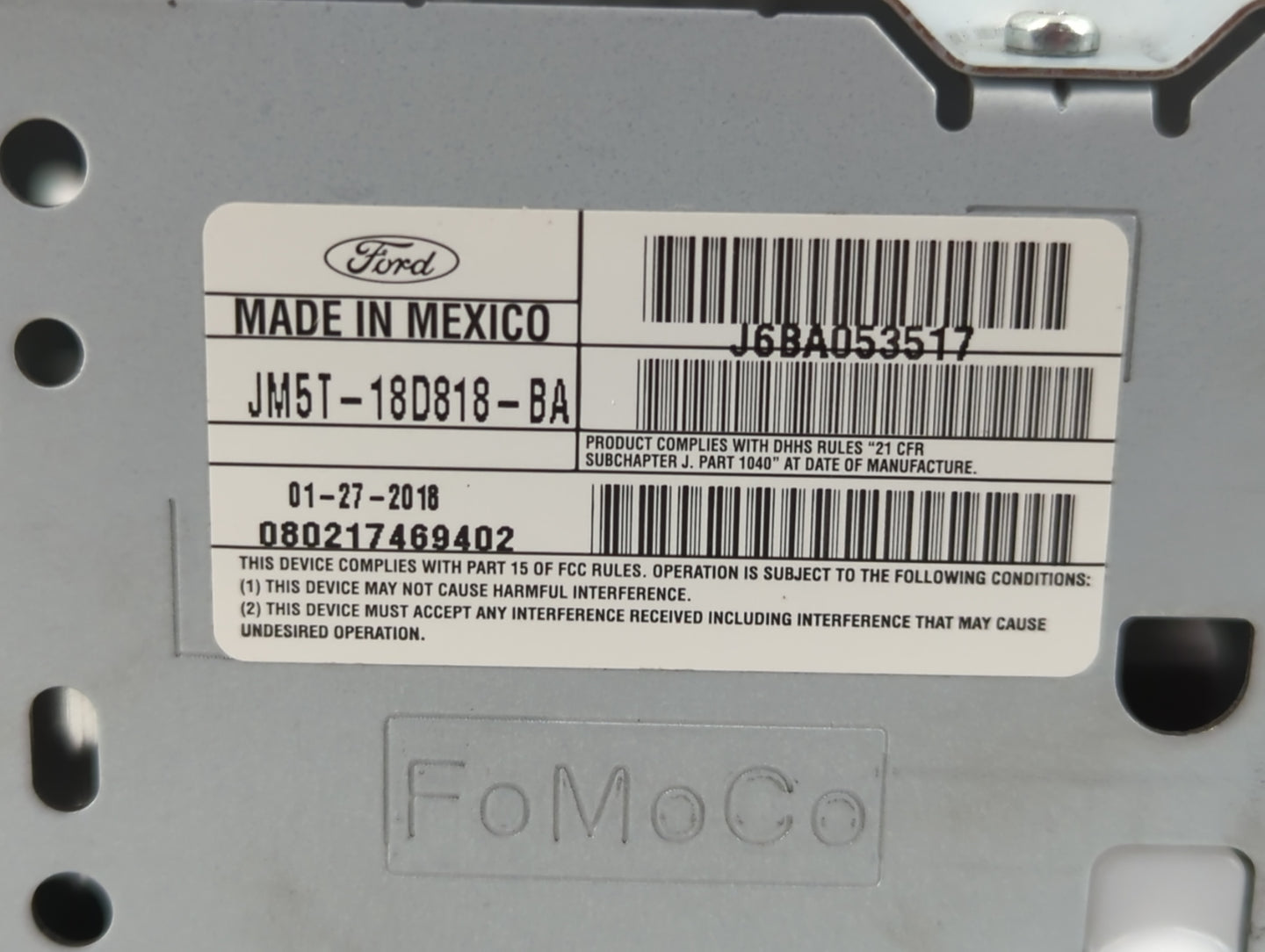 2018 Ford Focus Radio AM FM Cd Player Receiver Replacement P/N:JM5T-18D818-BA Fits OEM Used Auto Parts - Oemusedautoparts1.com