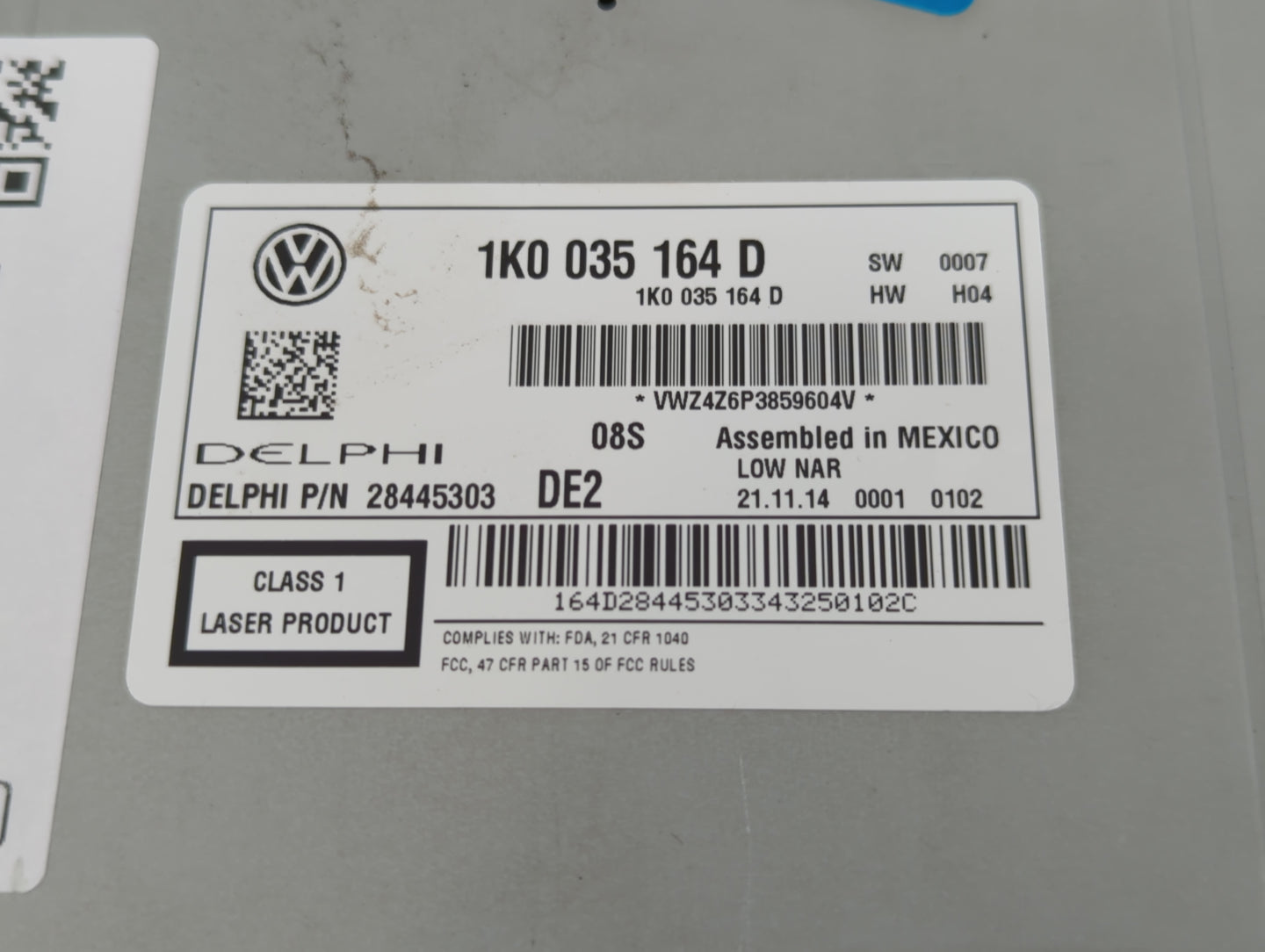 2012-2015 Volkswagen Passat Radio AM FM Cd Player Receiver Replacement P/N:1K0 035 164 D Fits Fits 2011 2012 2013 2014 2015 2016 OEM Used Auto Parts - Oemusedautoparts1.com