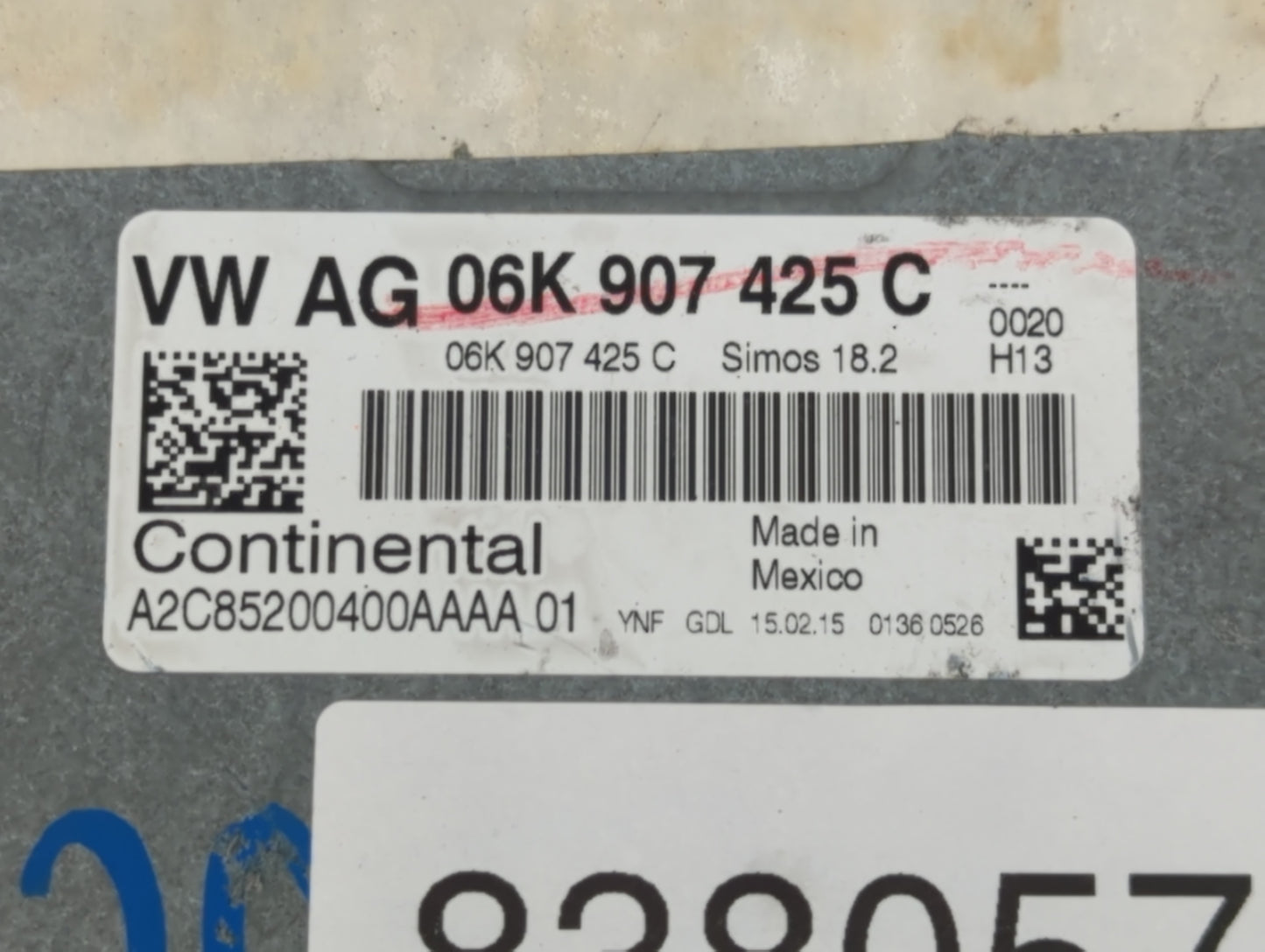 2015-2017 Volkswagen Jetta PCM Engine Control Computer ECU ECM PCU OEM P/N:06K 907 425 C Fits Fits 2015 2016 2017 OEM Used Auto Parts - Oemusedautoparts1.com