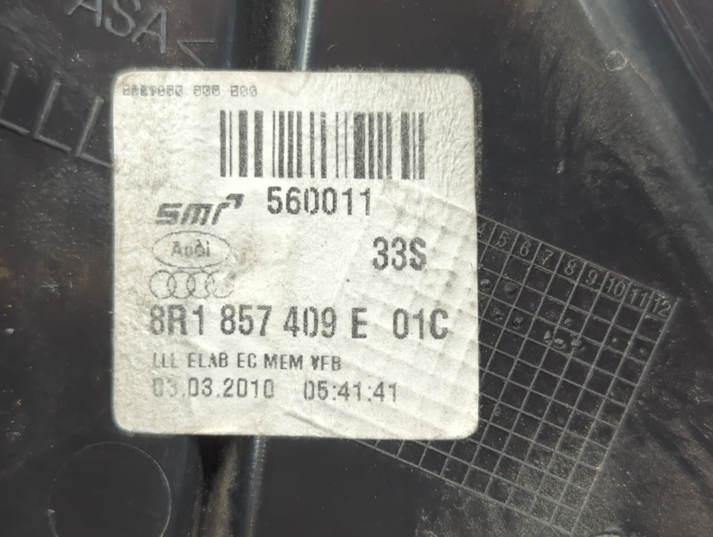 2010 Audi Q5 Side Mirror Replacement Driver Left View Door Mirror P/N:8R1 857 409 E Fits OEM Used Auto Parts - Oemusedautoparts1.com