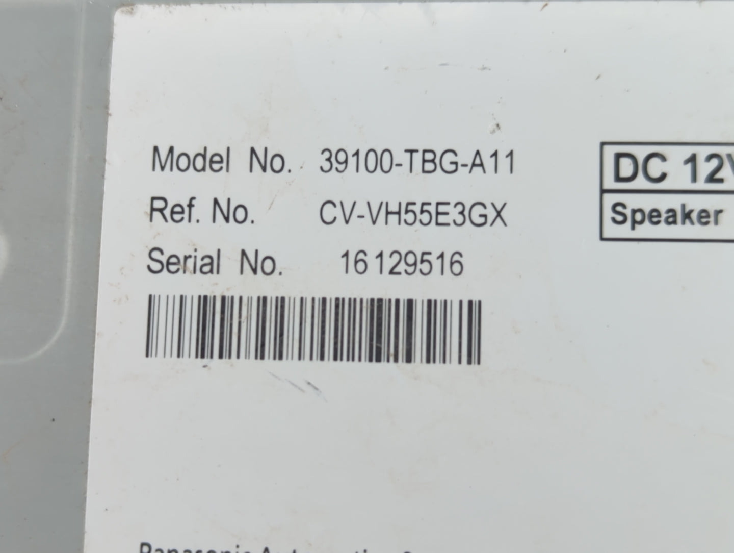 2016-2018 Honda Civic Radio AM FM Cd Player Receiver Replacement P/N:39100-TBG-A11 Fits Fits 2016 2017 2018 OEM Used Auto Parts - Oemusedautoparts1.com