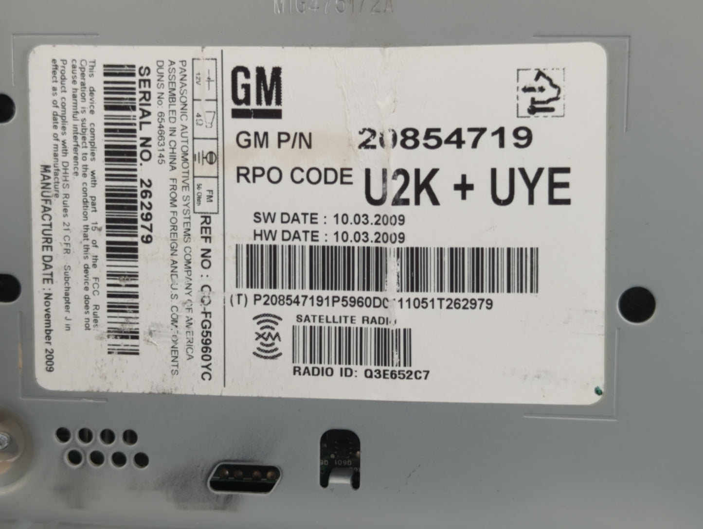 2010 Chevrolet Camaro Radio AM FM Cd Player Receiver Replacement P/N:20854719 Fits Fits 2011 OEM Used Auto Parts - Oemusedautoparts1.com