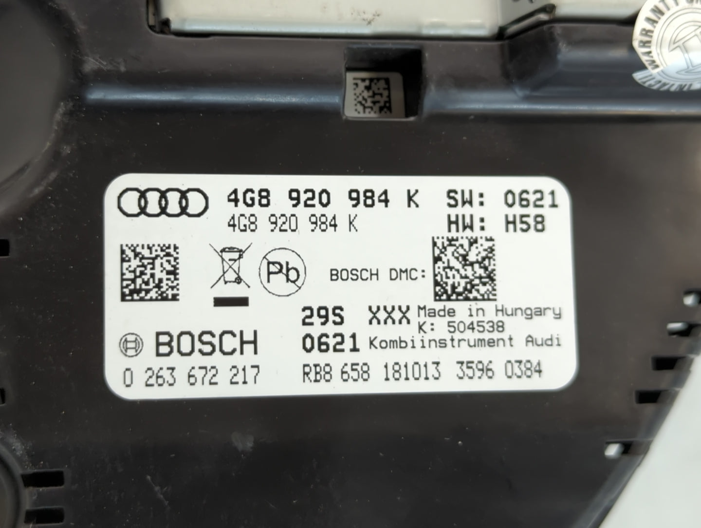 2012-2015 Audi A6 Instrument Cluster Speedometer Gauges P/N:4G8 920 984 K Fits Fits 2012 2013 2014 2015 OEM Used Auto Parts - Oemusedautoparts1.com