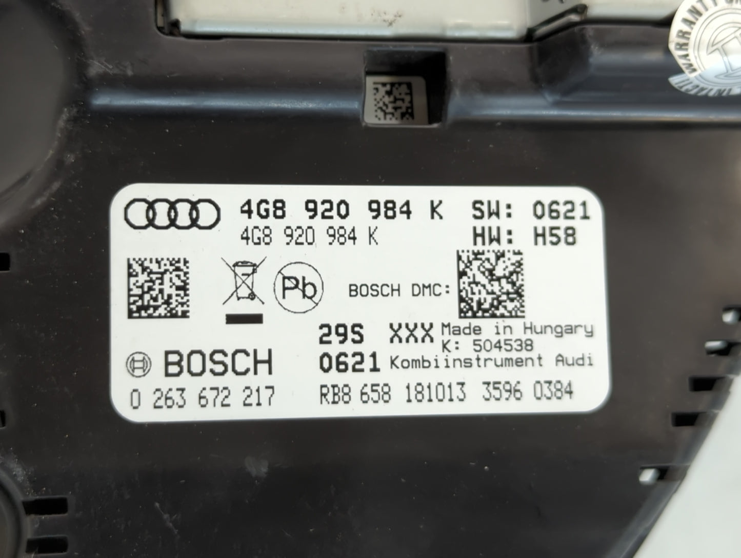 2012-2015 Audi A6 Instrument Cluster Speedometer Gauges P/N:4G8 920 984 K Fits Fits 2012 2013 2014 2015 OEM Used Auto Parts - Oemusedautoparts1.com