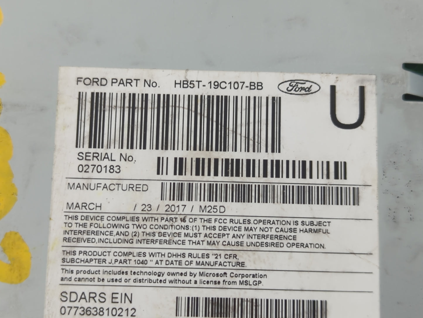 2016-2017 Ford Explorer Radio AM FM Cd Player Receiver Replacement P/N:HB5T-19C107-BB Fits Fits 2016 2017 OEM Used Auto Parts - Oemusedautoparts1.com