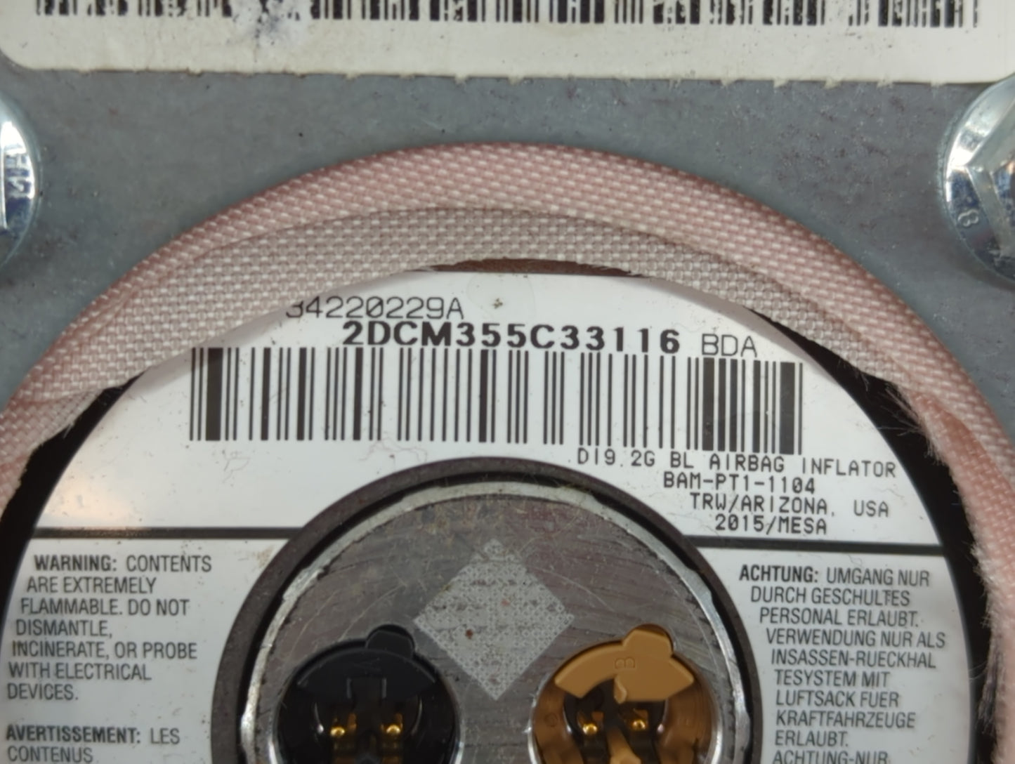 2008-2010 Dodge Charger Air Bag Driver Left Steering Wheel Mounted P/N:34220229A Fits Fits 2008 2009 2010 2011 OEM Used Auto Parts - Oemusedautoparts1.com