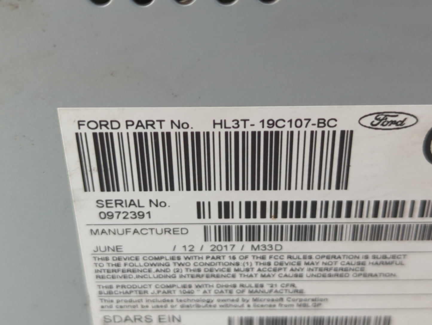 2017-2018 Ford F-150 Radio AM FM Cd Player Receiver Replacement P/N:HL3T-19C107-BC Fits Fits 2017 2018 OEM Used Auto Parts - Oemusedautoparts1.com