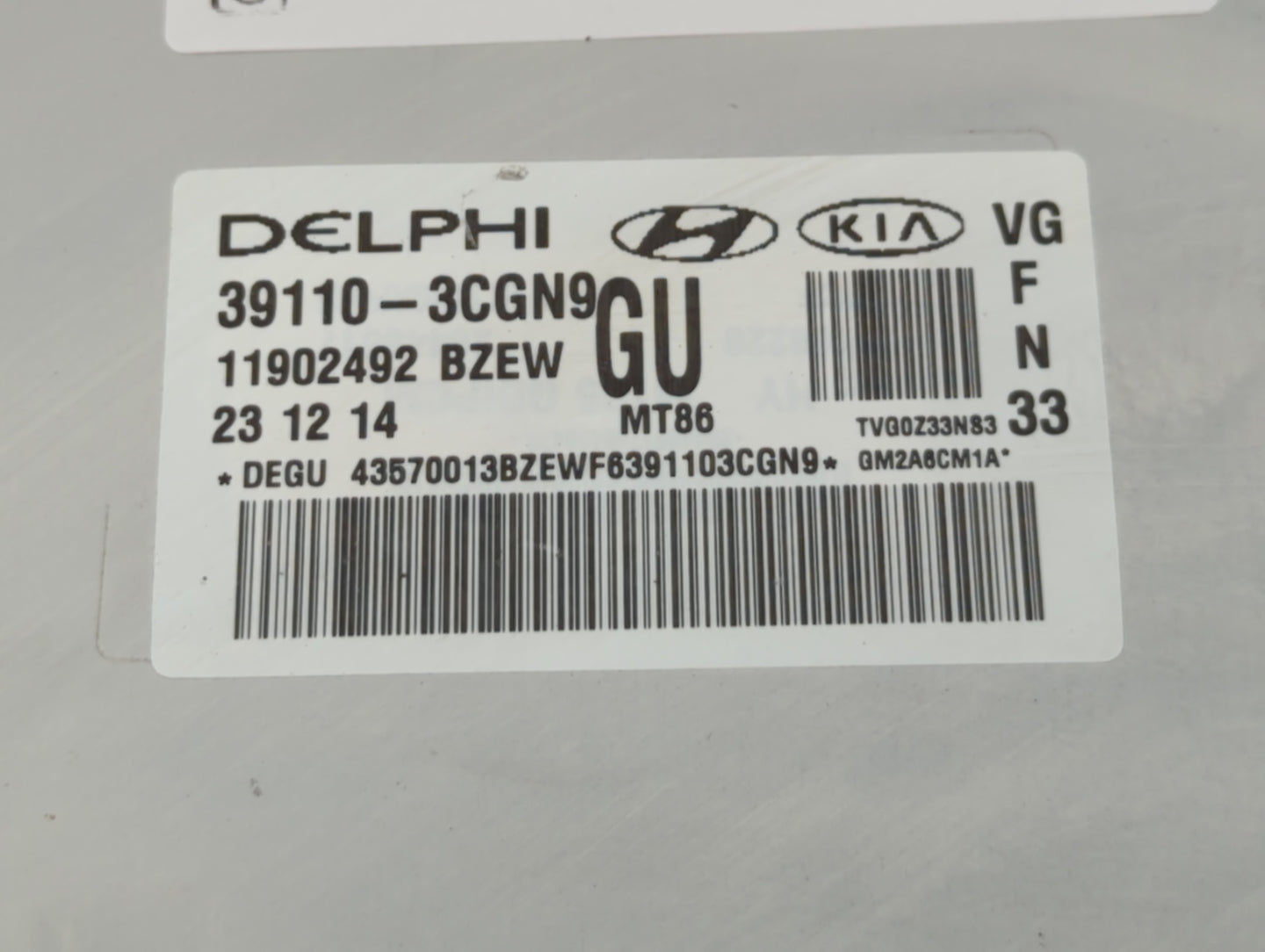 2014-2016 Kia Cadenza PCM Engine Control Computer ECU ECM PCU OEM P/N:39110-2CGN9 Fits Fits 2014 2015 2016 OEM Used Auto Parts - Oemusedautoparts1.com