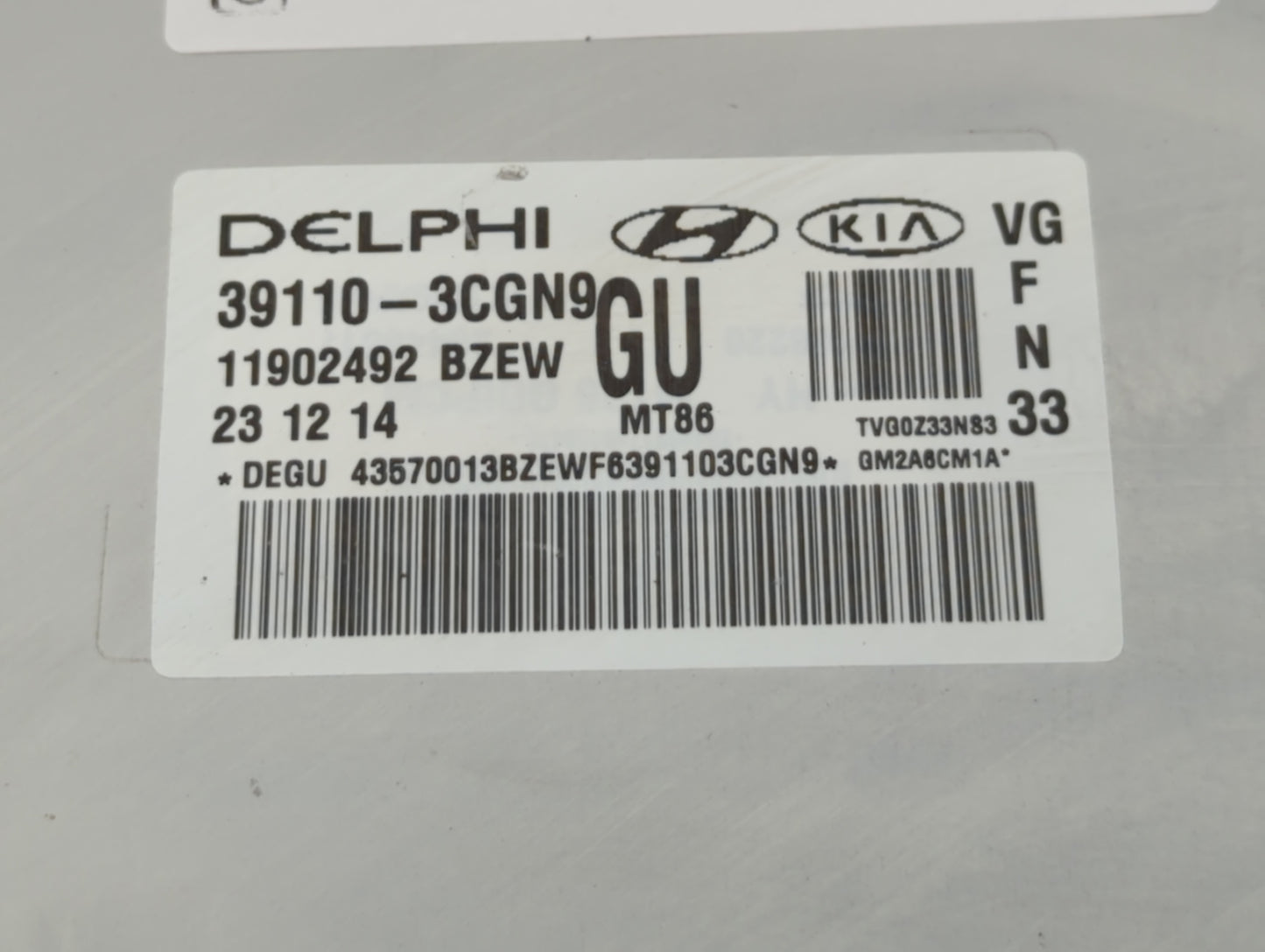 2014-2016 Kia Cadenza PCM Engine Control Computer ECU ECM PCU OEM P/N:39110-2CGN9 Fits Fits 2014 2015 2016 OEM Used Auto Parts - Oemusedautoparts1.com