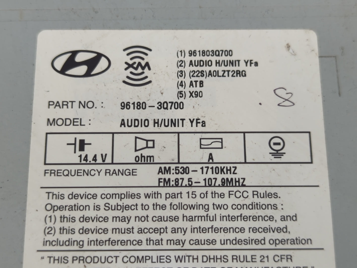2012-2014 Hyundai Sonata Radio AM FM Cd Player Receiver Replacement P/N:96180-3Q700 Fits Fits 2012 2013 2014 OEM Used Auto Parts - Oemusedautoparts1.com