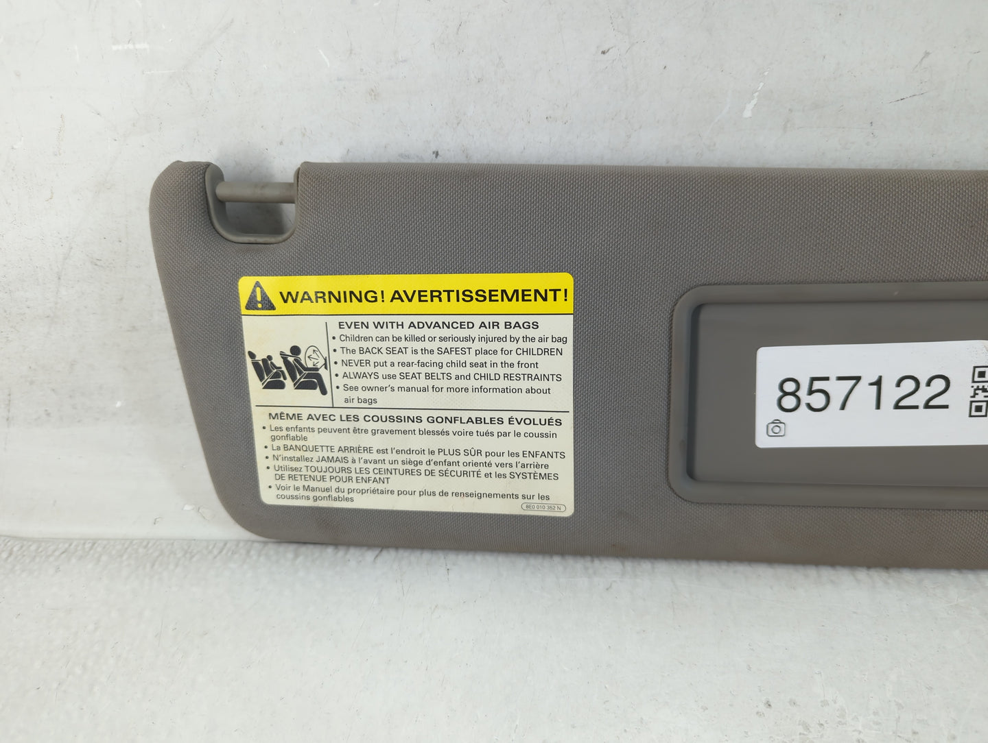 2000-2010 Audi A8 Sun Visor Shade Replacement Passenger Right Mirror Fits OEM Used Auto Parts - Oemusedautoparts1.com