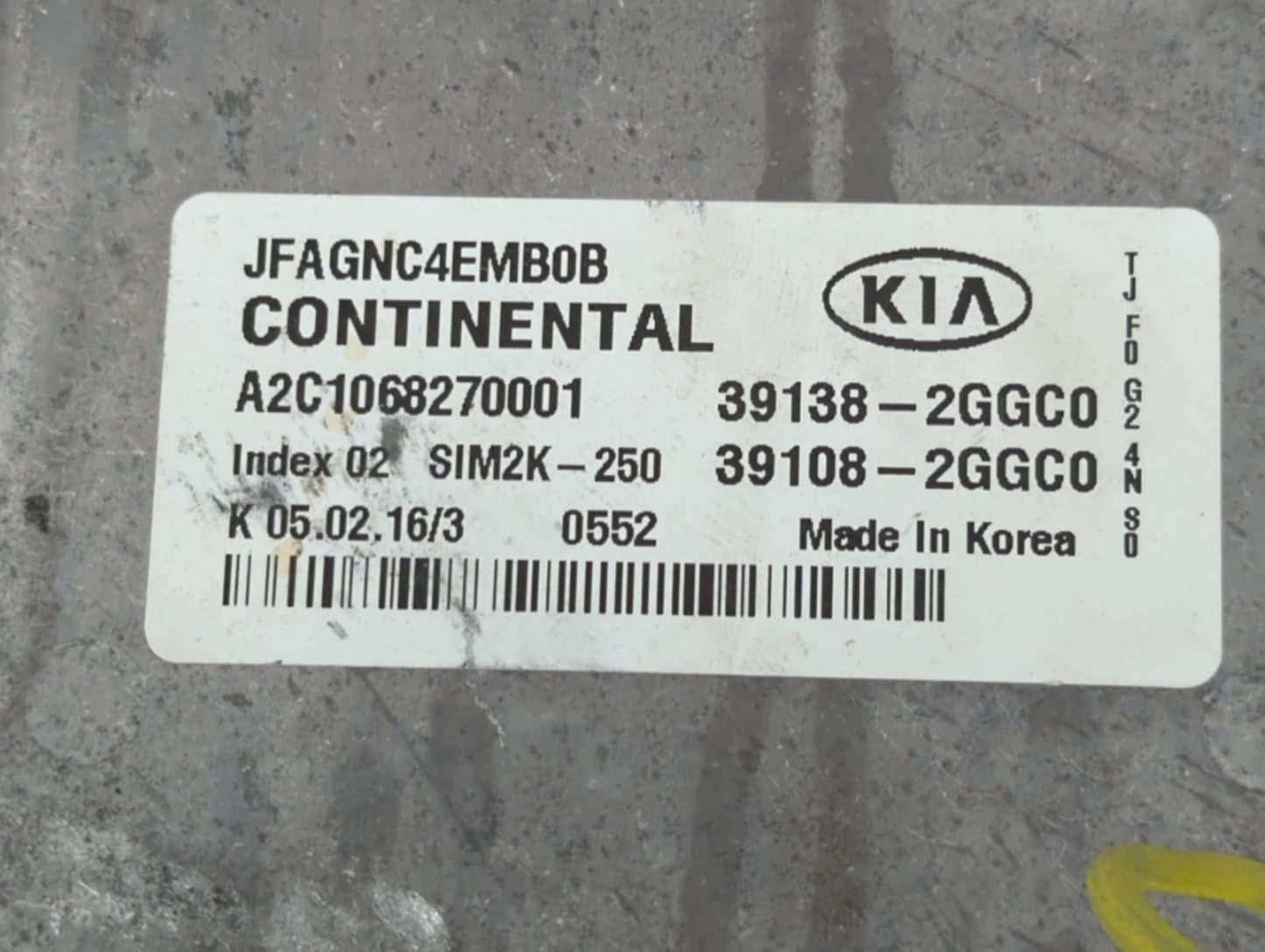 2016-2018 Kia Optima PCM Engine Control Computer ECU ECM PCU OEM P/N:39138-2GGC0 39108-2GGC0 Fits Fits 2016 2017 2018 OEM Used Auto Parts - Oemusedautoparts1.com