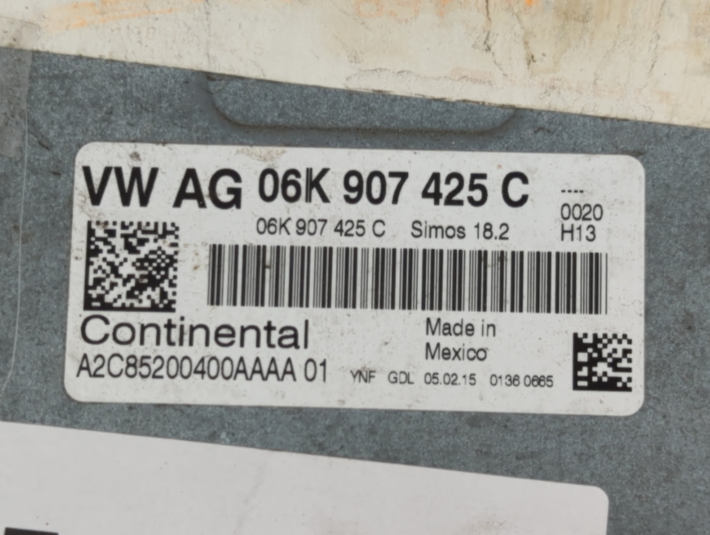2015-2017 Volkswagen Jetta PCM Engine Control Computer ECU ECM PCU OEM P/N:06K 907 425 C Fits Fits 2015 2016 2017 OEM Used Auto Parts - Oemusedautoparts1.com