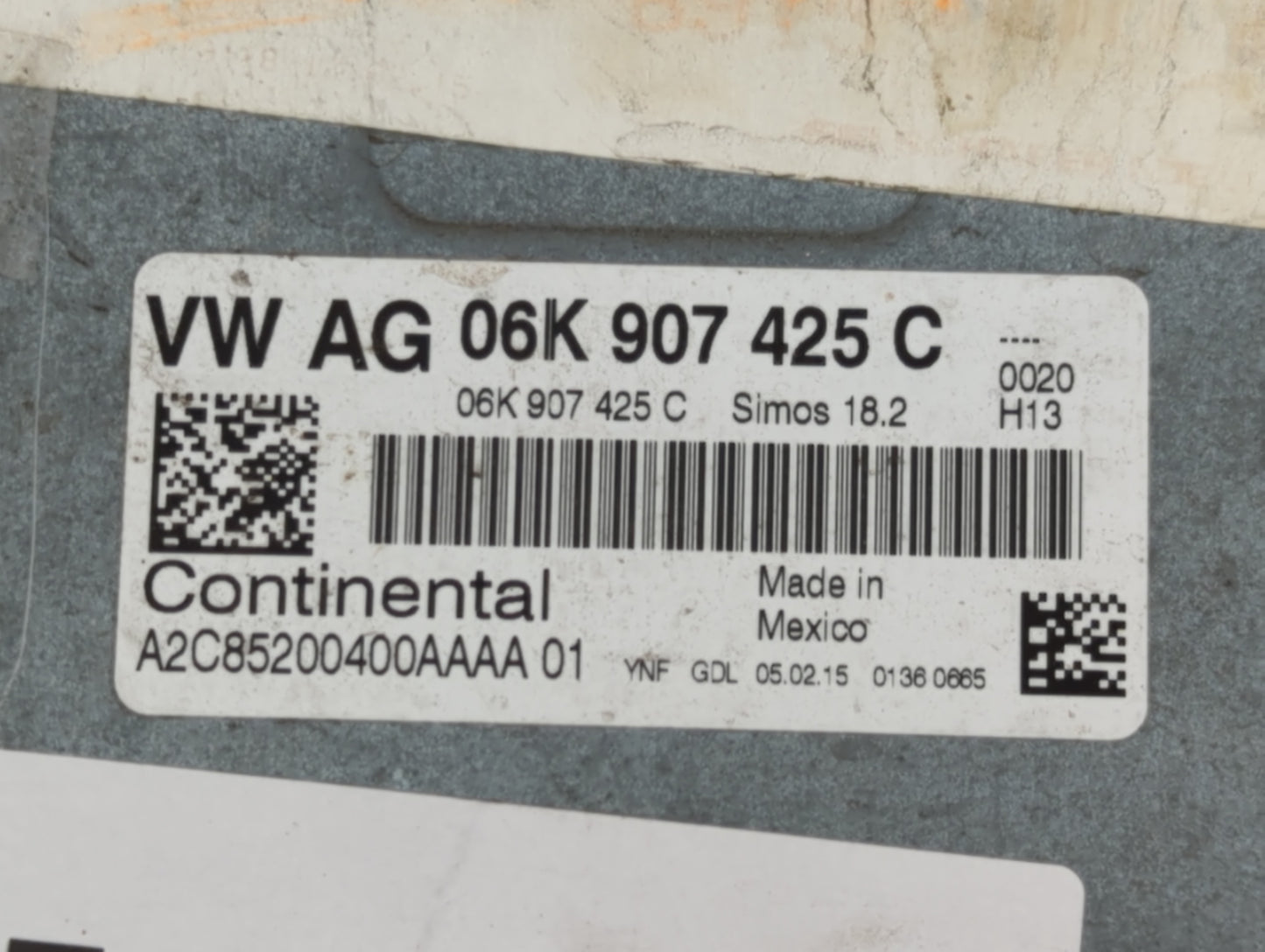 2015-2017 Volkswagen Jetta PCM Engine Control Computer ECU ECM PCU OEM P/N:06K 907 425 C Fits Fits 2015 2016 2017 OEM Used Auto Parts - Oemusedautoparts1.com