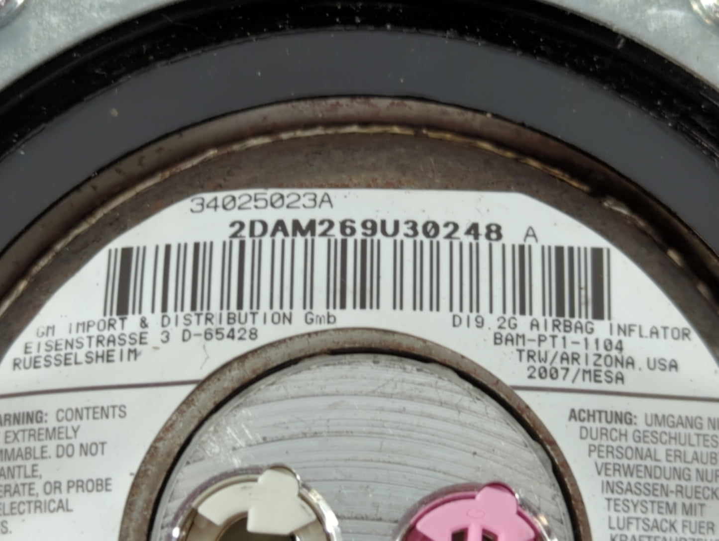 2007-2009 Chevrolet Equinox Air Bag Driver Left Steering Wheel Mounted P/N:34025023A Fits Fits 2007 2008 2009 OEM Used Auto Parts - Oemusedautoparts1.com