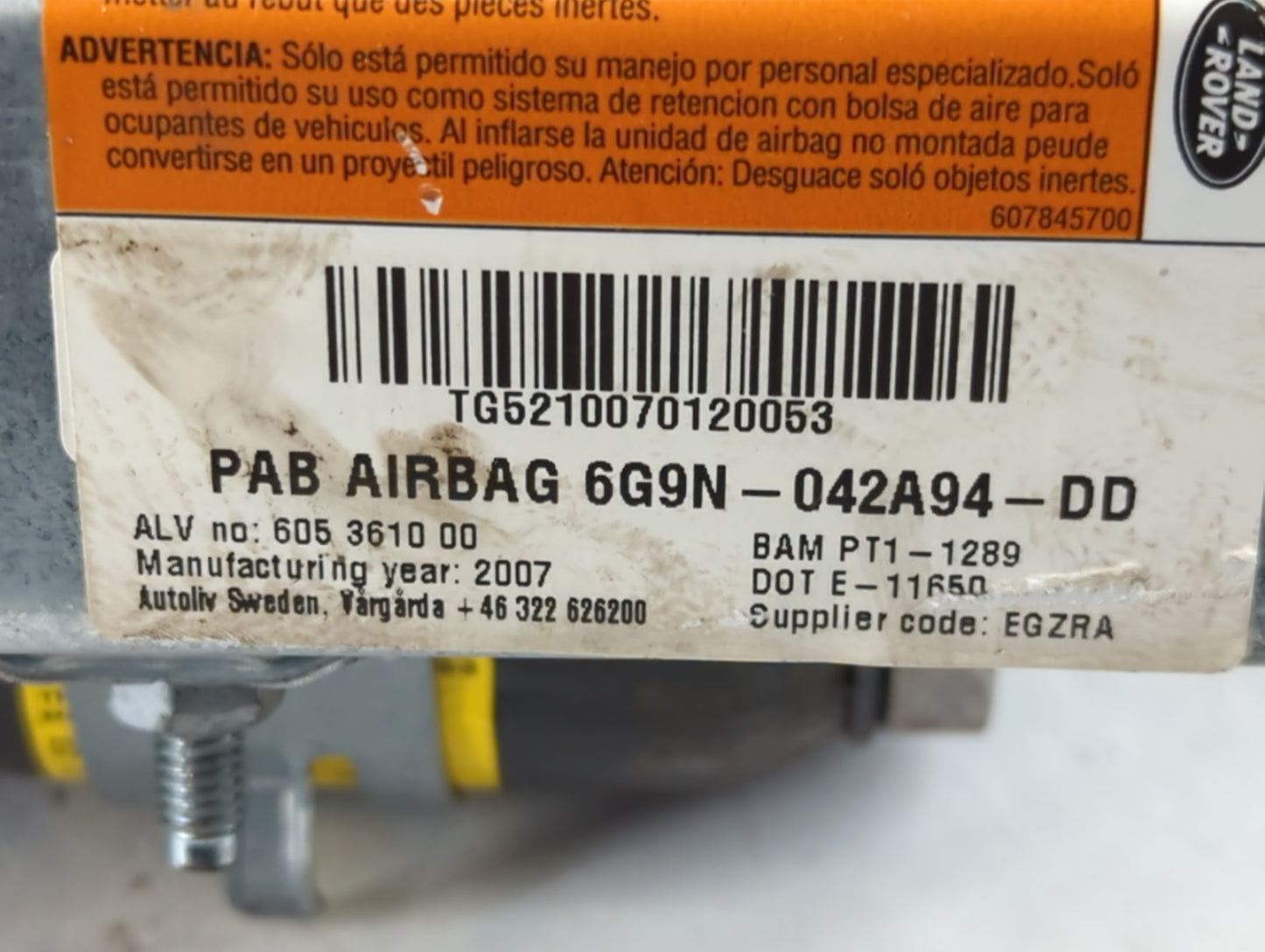 2008-2015 Land Rover Lr2 Air Bag Passenger Right Dashboard OEM P/N:6G9N-042A94-DD Fits OEM Used Auto Parts