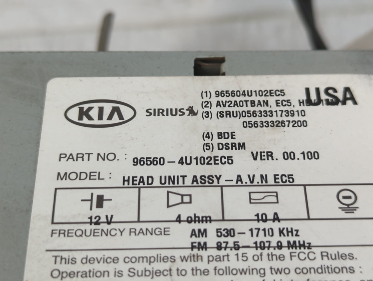 2011-2013 Kia Optima Radio AM FM Cd Player Receiver Replacement P/N:96560-4U102EC5 Fits Fits 2011 2012 2013 OEM Used Auto Parts - Oemusedautoparts1.com