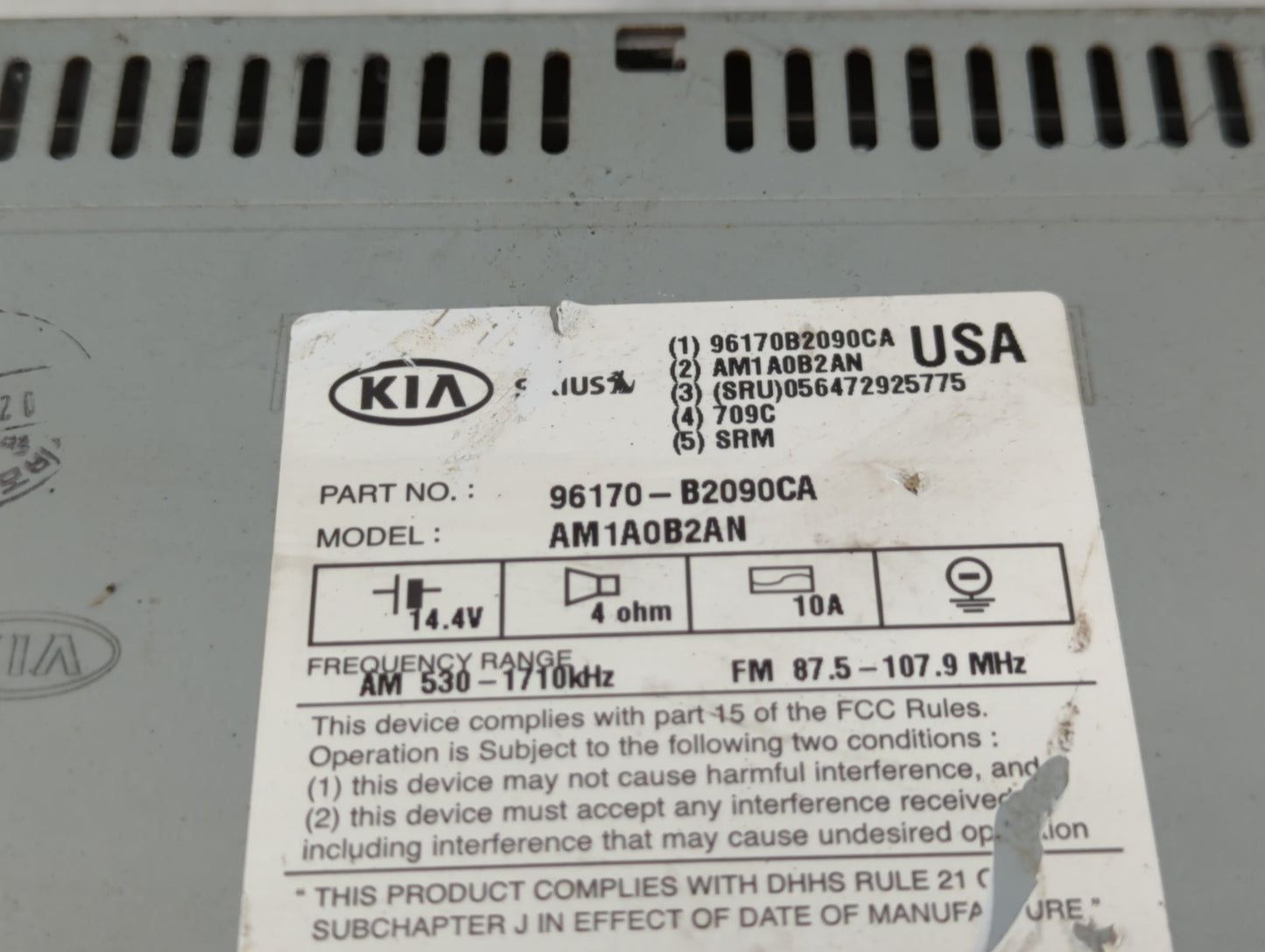 2014-2016 Kia Soul Radio AM FM Cd Player Receiver Replacement P/N:96170-B2090CA Fits Fits 2014 2015 2016 OEM Used Auto Parts - Oemusedautoparts1.com