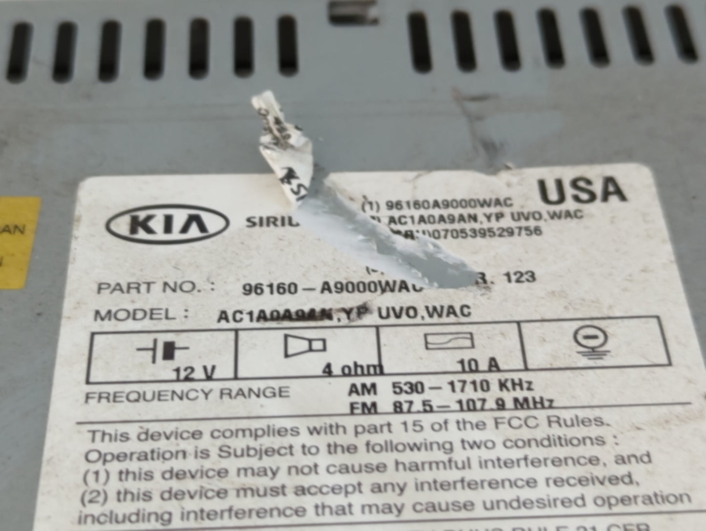 2015-2016 Kia Sedona Radio AM FM Cd Player Receiver Replacement P/N:96160-A9000WA Fits Fits 2015 2016 OEM Used Auto Parts - Oemusedautoparts1.com