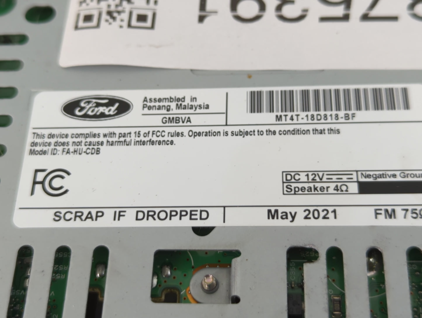 2022 Ford Edge Radio AM FM Cd Player Receiver Replacement P/N:MT4T-18D818-BF Fits OEM Used Auto Parts - Oemusedautoparts1.com