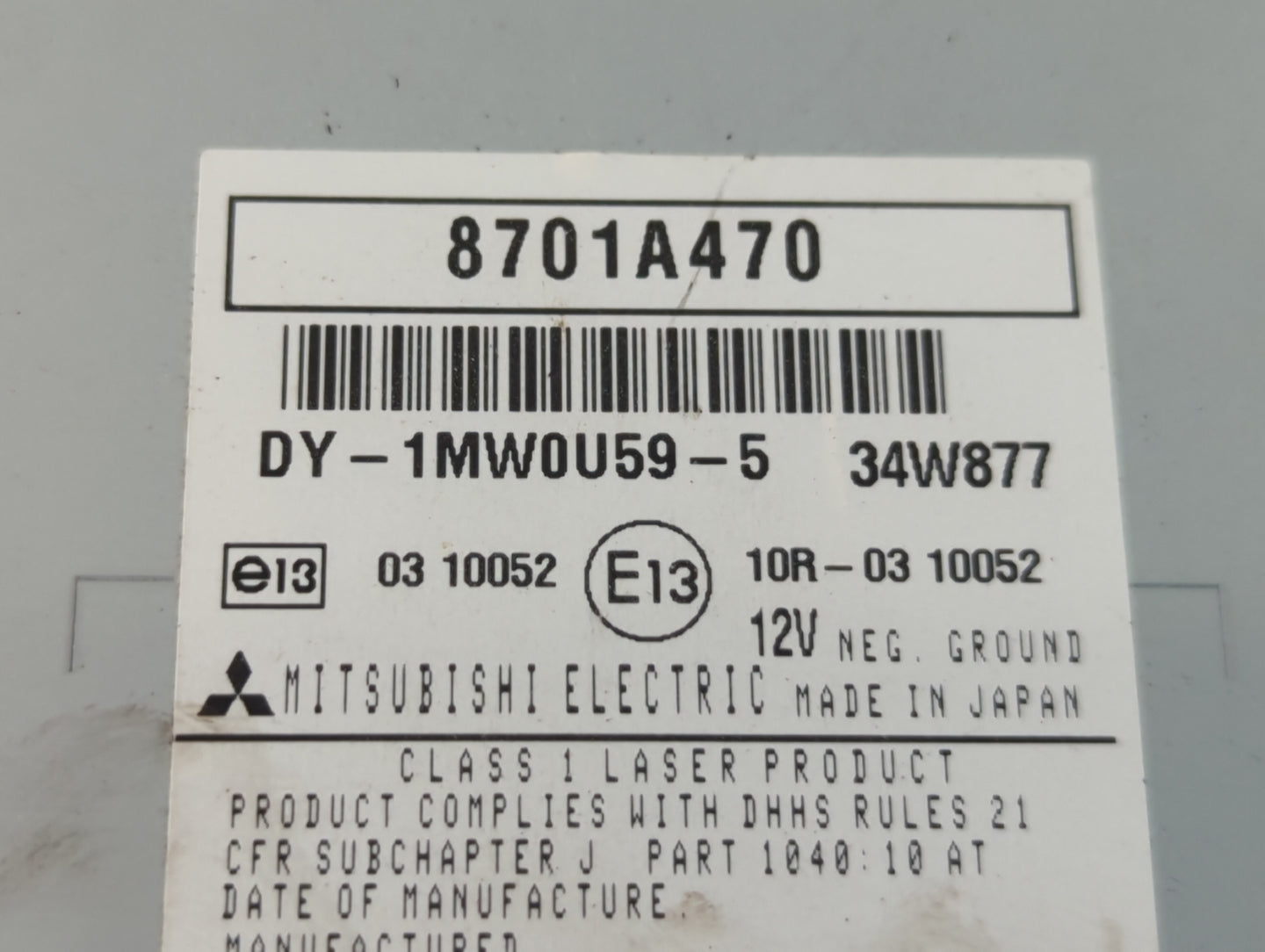 2011-2014 Mitsubishi Outlander Sport Radio AM FM Cd Player Receiver Replacement P/N:E13 03 10052 8701A470 Fits OEM Used Auto Parts - Oemusedautoparts1.com