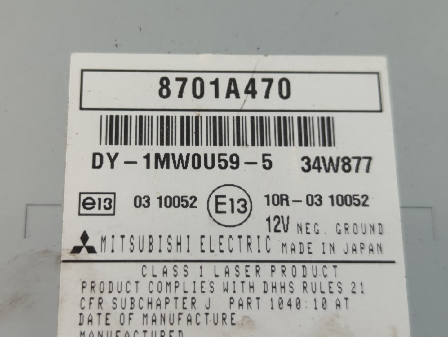 2011-2014 Mitsubishi Outlander Sport Radio AM FM Cd Player Receiver Replacement P/N:E13 03 10052 8701A470 Fits OEM Used Auto Parts - Oemusedautoparts1.com