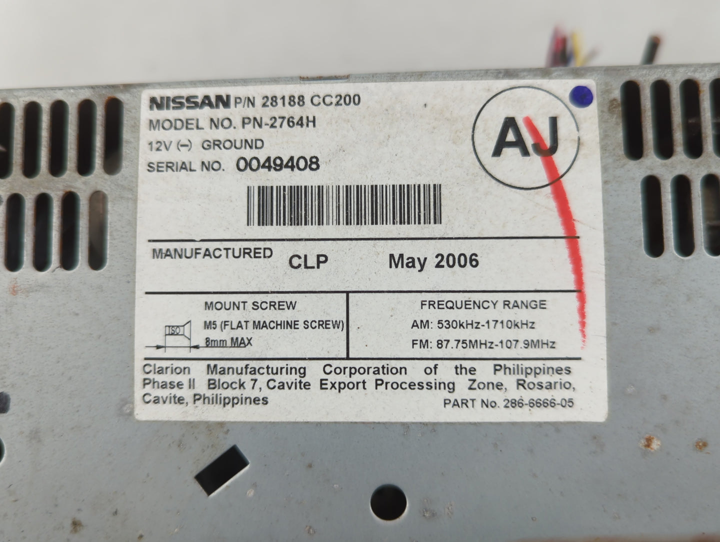 2007 Nissan Murano Radio AM FM Cd Player Receiver Replacement P/N:28188 CC200 Fits OEM Used Auto Parts - Oemusedautoparts1.com