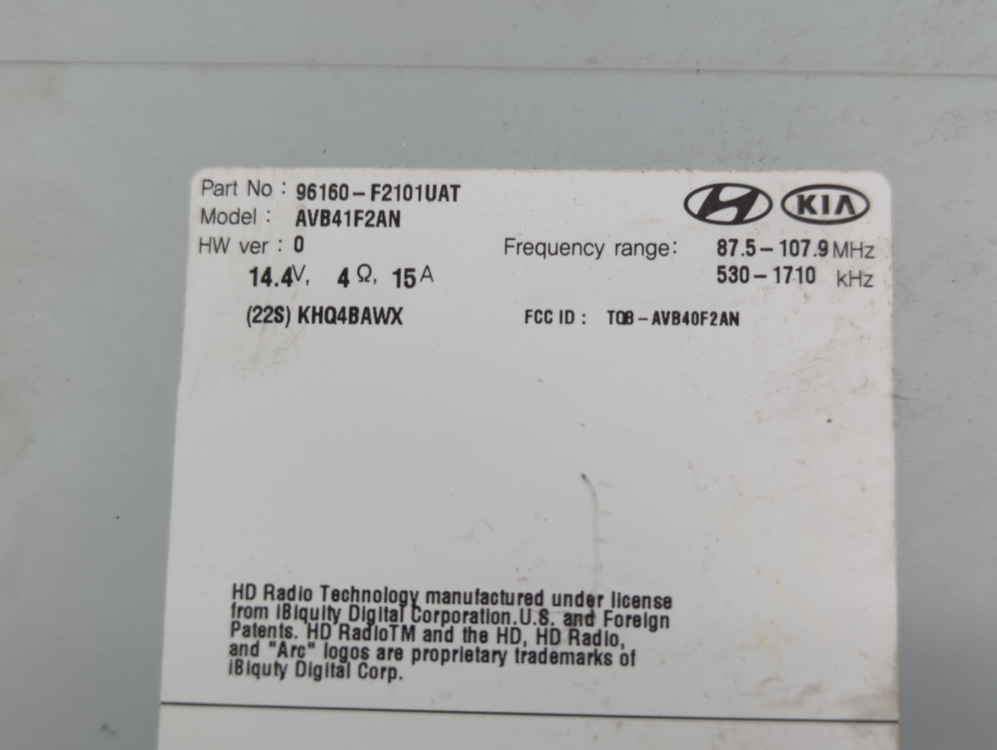2017-2018 Hyundai Elantra Radio AM FM Cd Player Receiver Replacement P/N:96160-F2101UAT Fits Fits 2017 2018 OEM Used Auto Parts - Oemusedautoparts1.com
