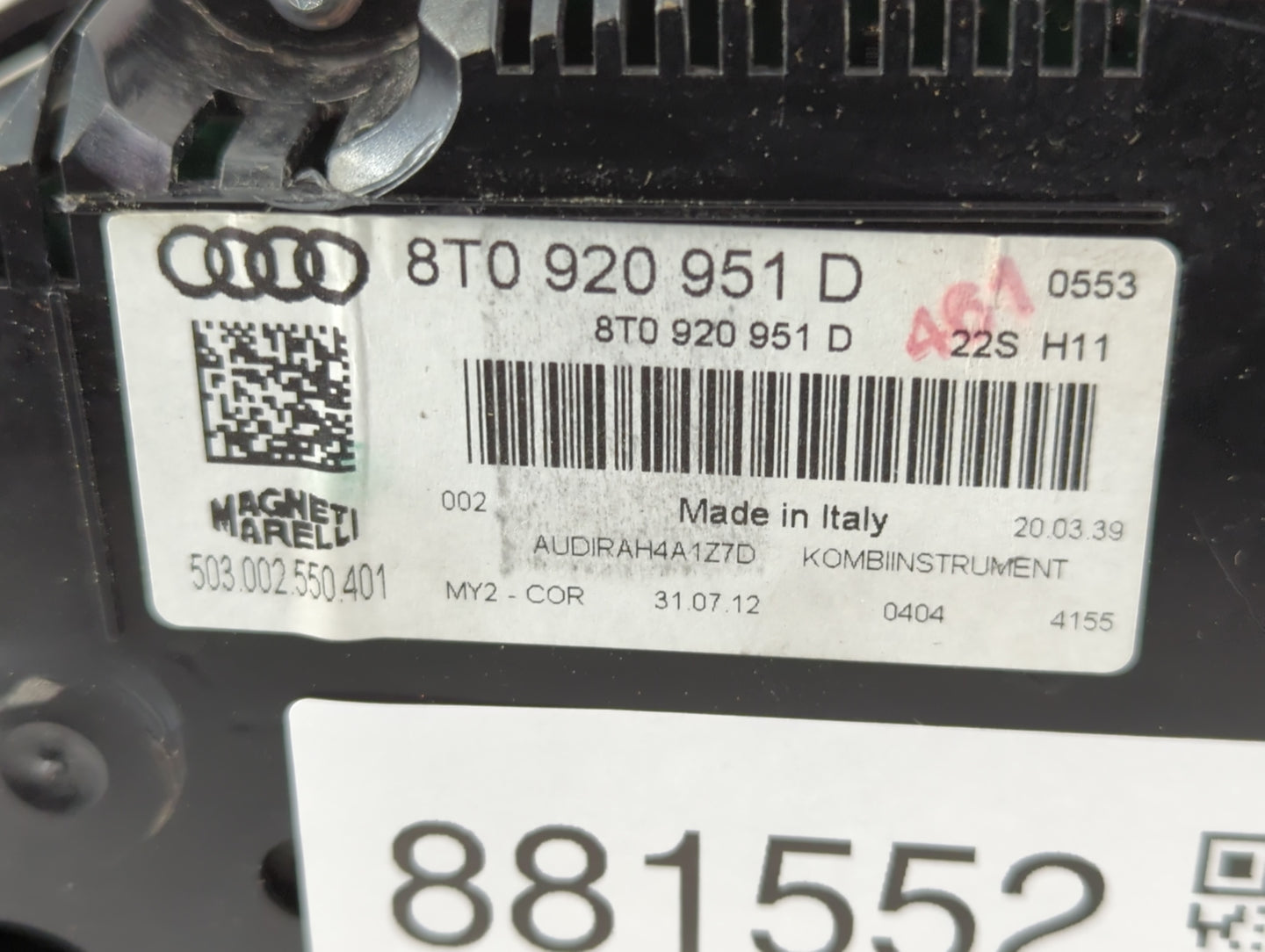 2013 Audi A5 Instrument Cluster Speedometer Gauges P/N:503 002 550 401 8T0 920 951 D Fits OEM Used Auto Parts - Oemusedautoparts1.com