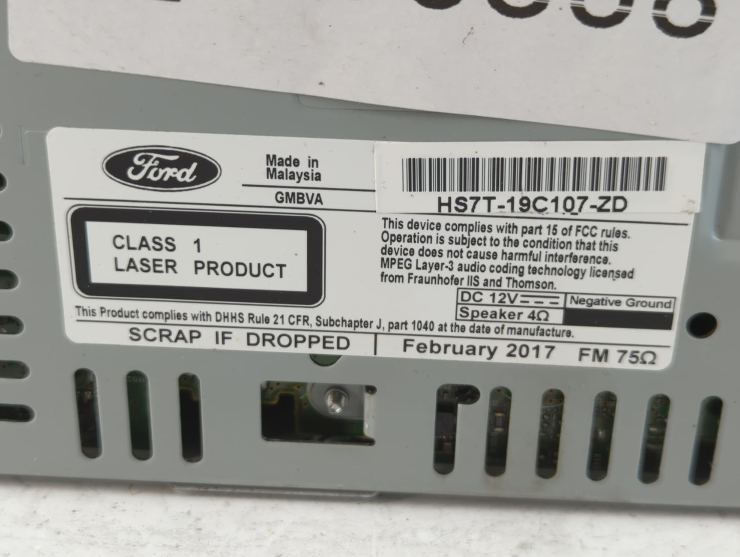 2017-2020 Ford Fusion Radio AM FM Cd Player Receiver Replacement P/N:HS7T-19C107-ZD Fits Fits 2017 2018 2019 2020 OEM Used Auto Parts - Oemusedautoparts1.com