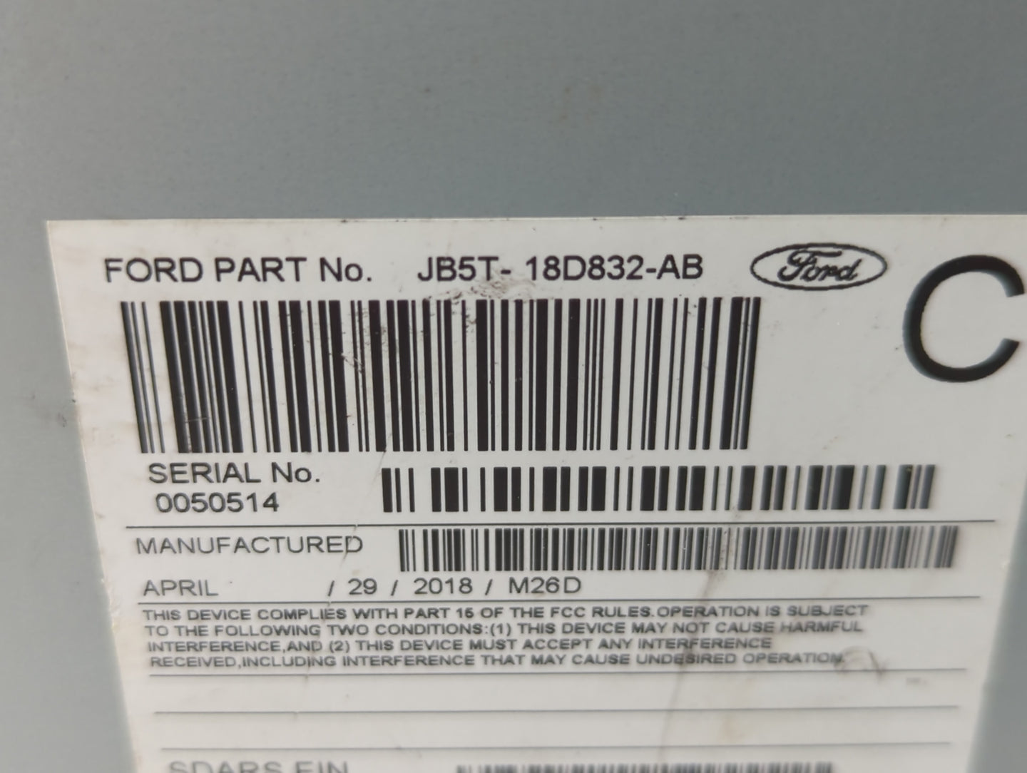 2018 Ford Explorer Radio AM FM Cd Player Receiver Replacement P/N:JB5T-18D832-AB Fits OEM Used Auto Parts - Oemusedautoparts1.com