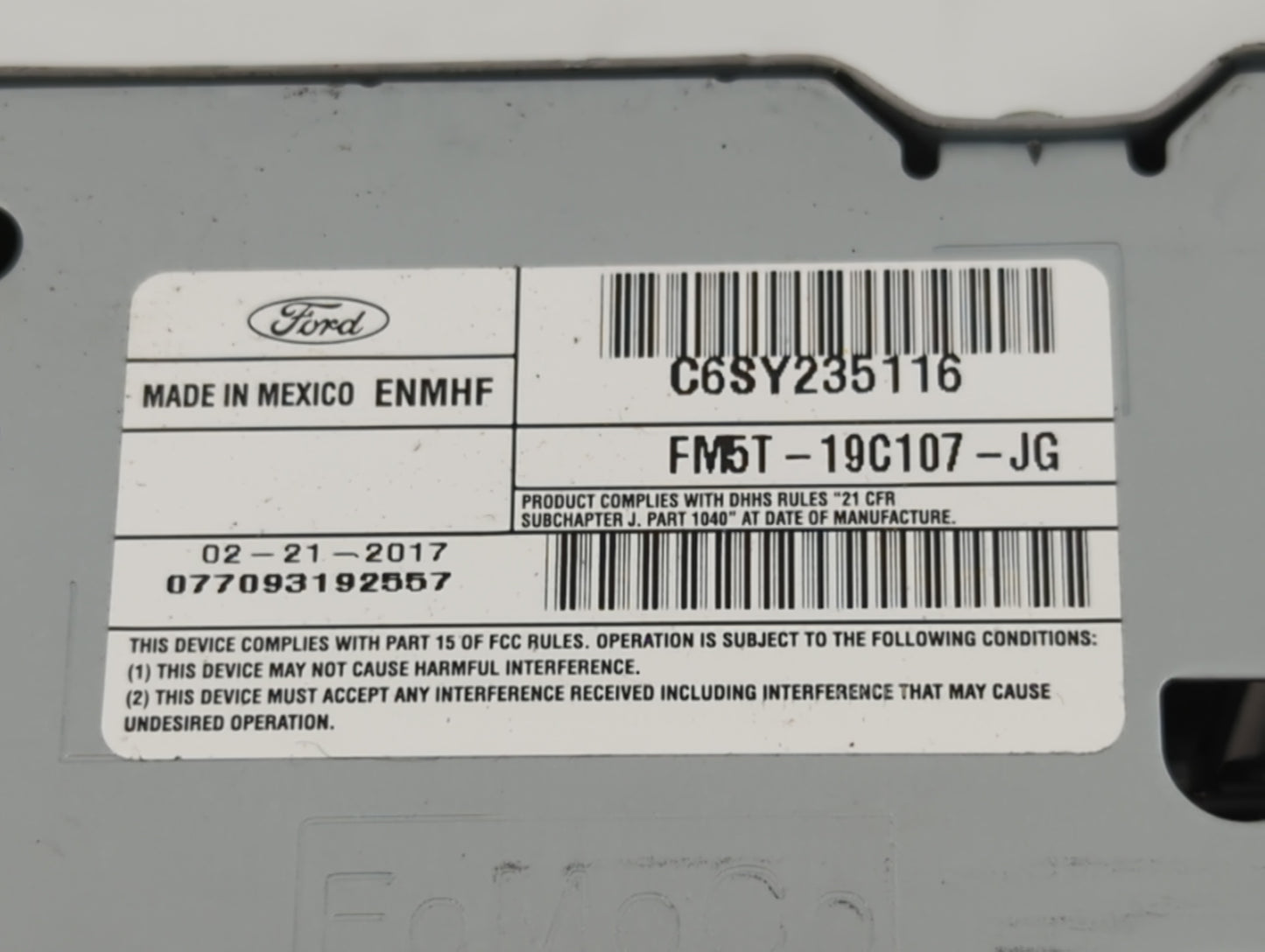 2017-2018 Ford Focus Radio AM FM Cd Player Receiver Replacement P/N:FM5T-19C107-JG Fits Fits 2017 2018 OEM Used Auto Parts - Oemusedautoparts1.com