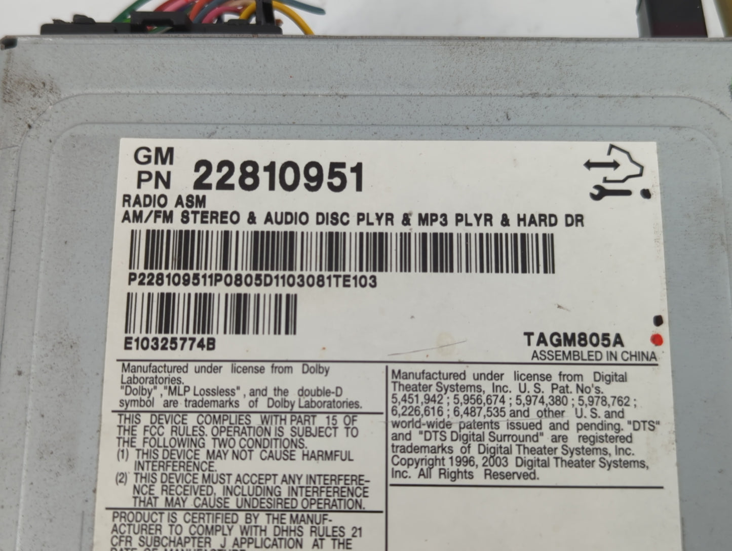 2008-2014 Cadillac Cts Radio AM FM Cd Player Receiver Replacement P/N:22810951 Fits Fits 2008 2009 2010 2011 2012 2013 2014 OEM Used Auto Parts