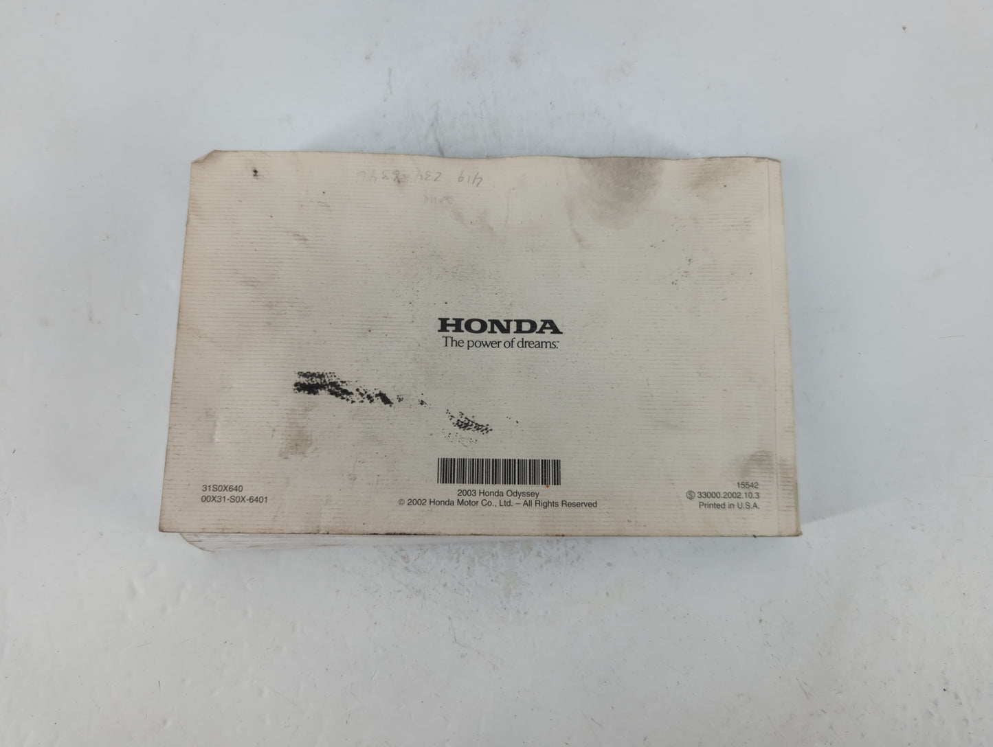 2003 Honda Odyssey Owners Manual Book Guide P/N:00X31-S0X-6401 OEM Used Auto Parts - Oemusedautoparts1.com
